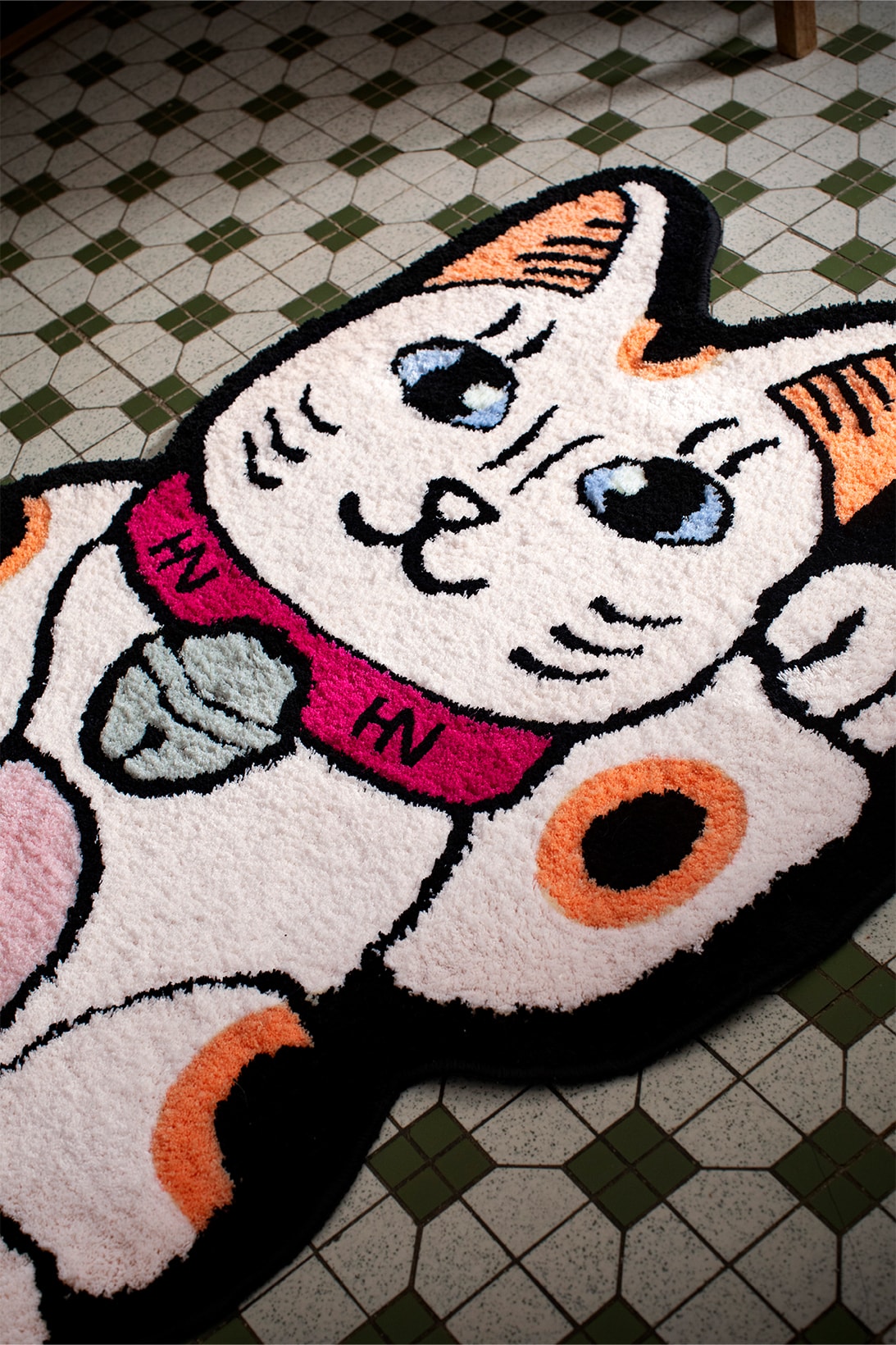 Harvey Nichols RAW EMOTIONS "Lucky Cat" Rug Limited-Edition Lunar New Year White Pastel Pink Details