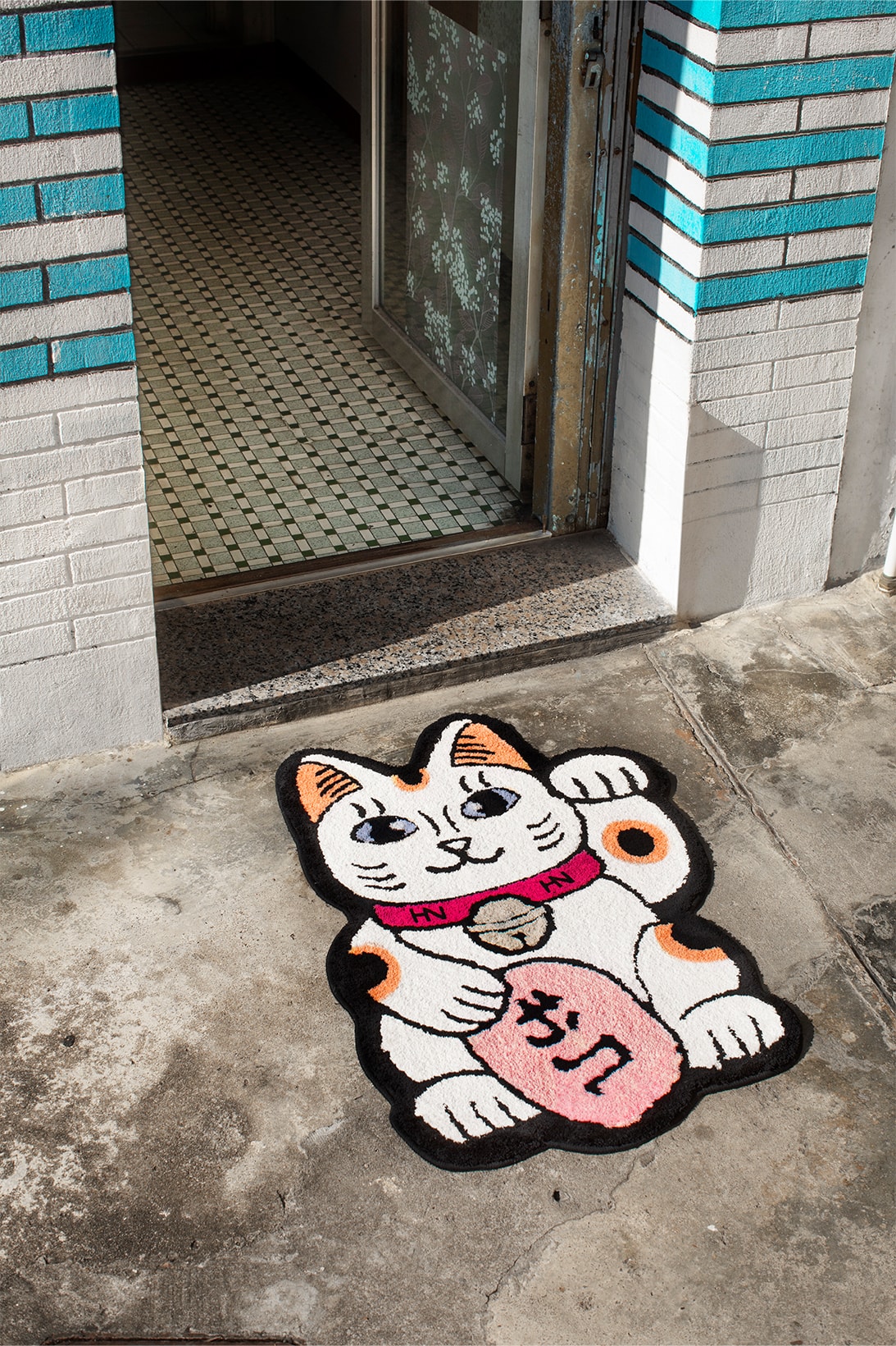 Harvey Nichols RAW EMOTIONS "Lucky Cat" Rug Limited-Edition Lunar New Year White Pastel Pink Full View