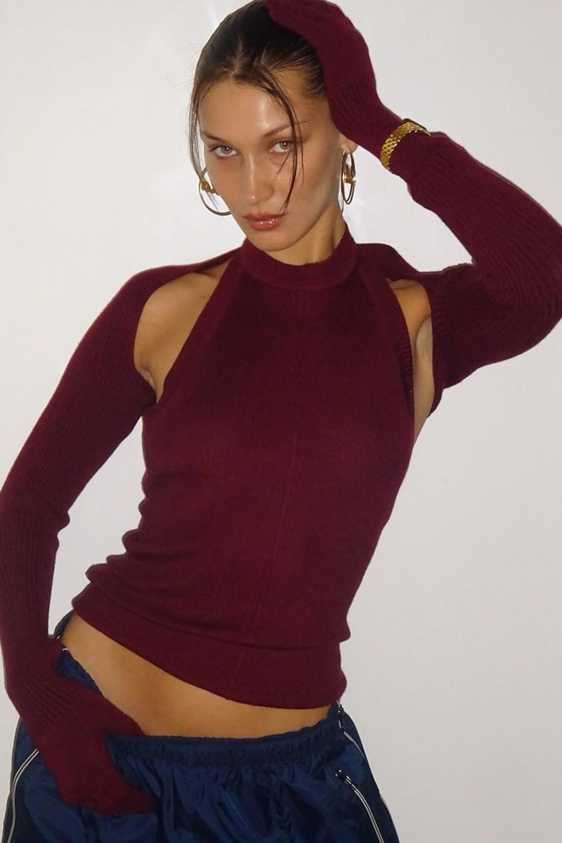 Bella Hadid Peter Do Knit Shrug Detachable Top Arm Sleeves Sweater Bolero Trend Fall Winter 2021 2022 Burgundy Purple