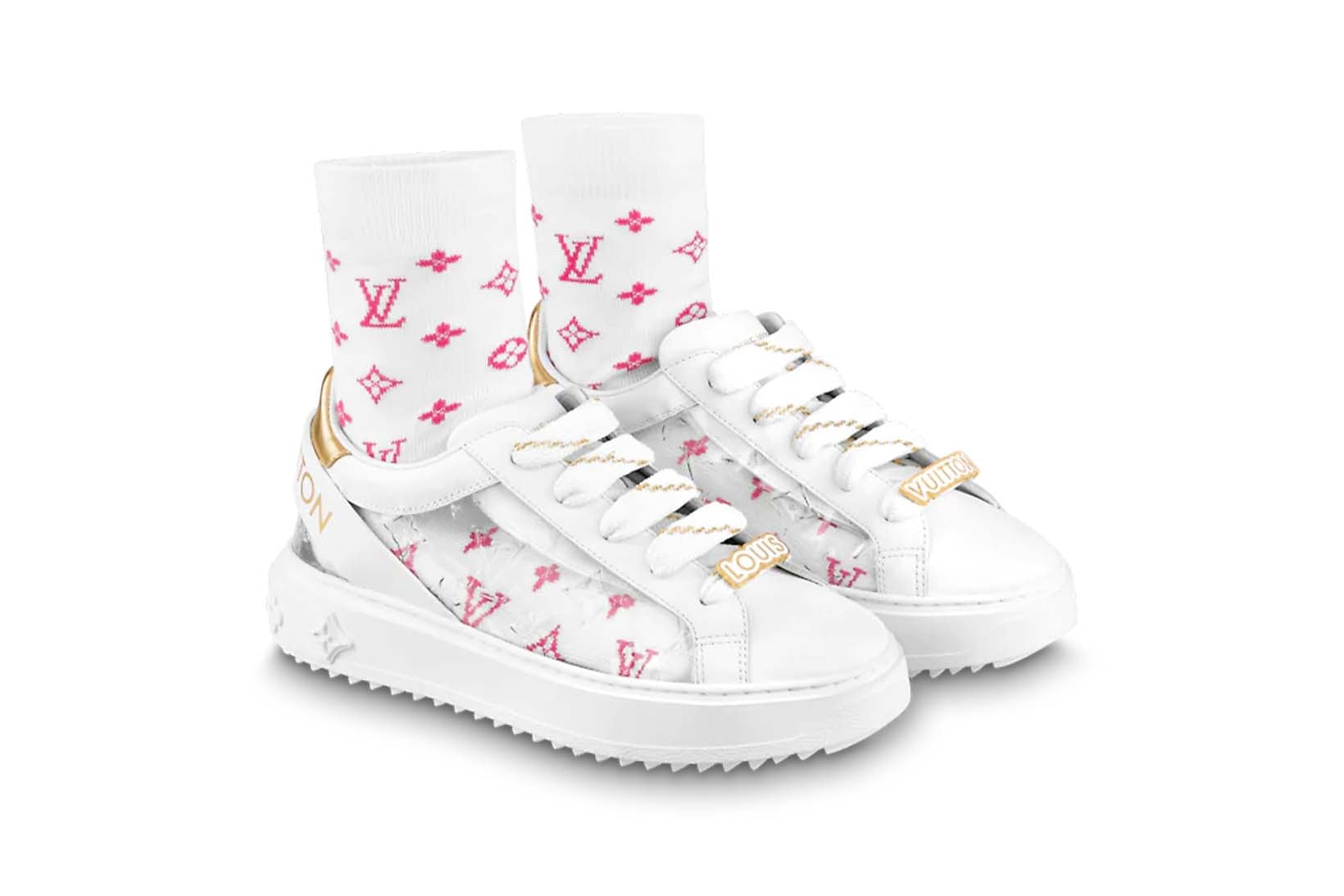 Louis Vuitton Sneaker Time Out Transparent White Pink Gold Socks Price