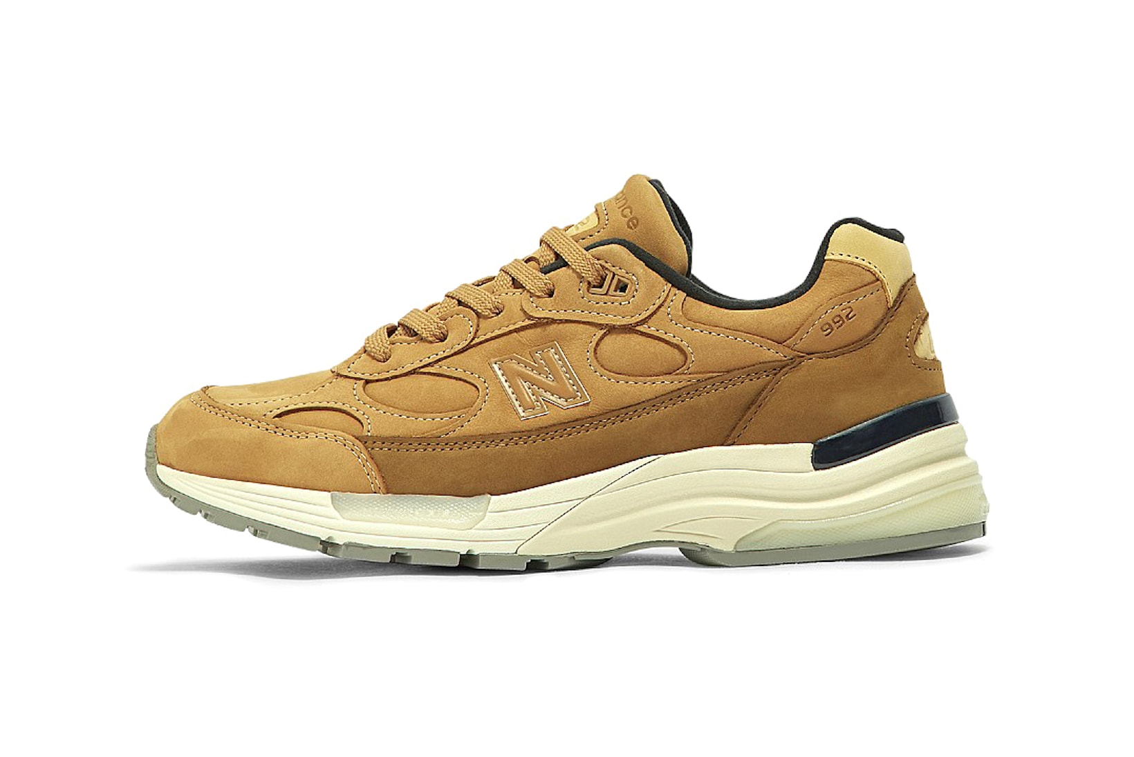 new balance 992 gold brown white sneakers footwear shoes kicks sneakerhead lateral