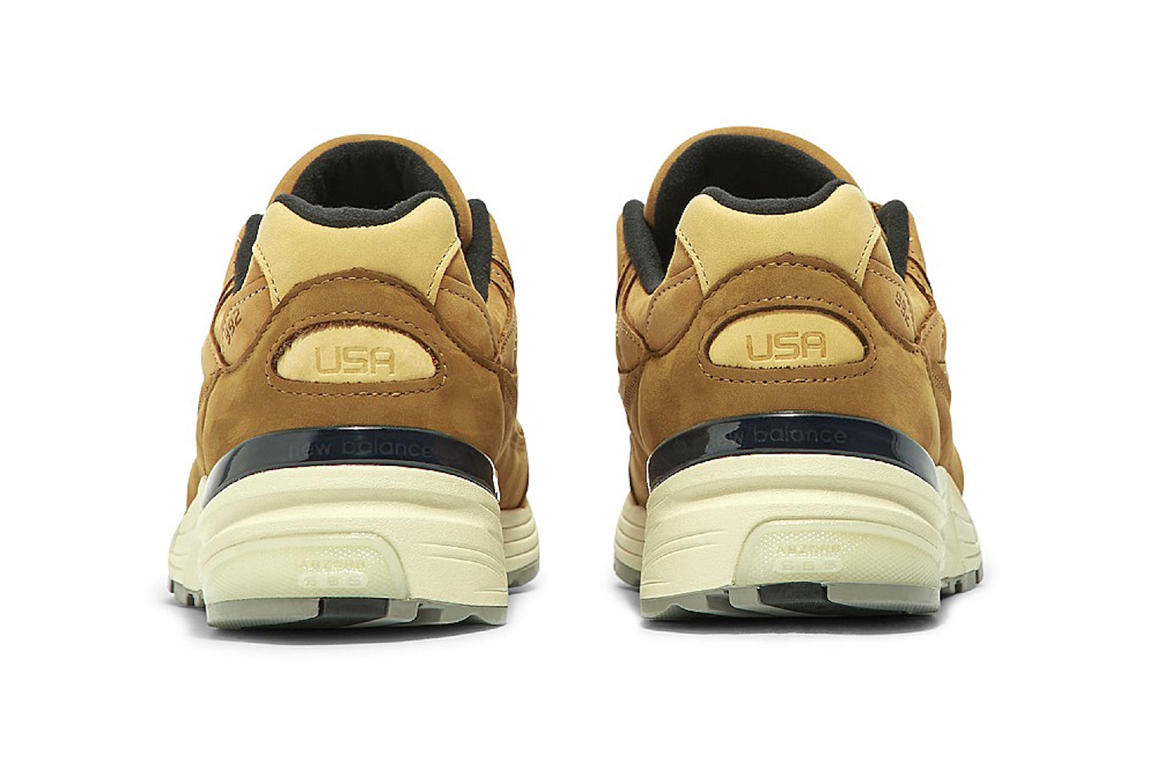 new balance 992 gold brown white sneakers footwear shoes kicks sneakerhead heel