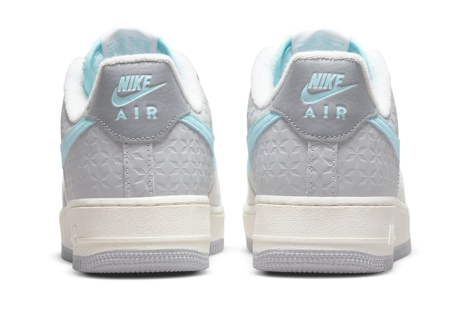 Nike Air Force 1 Low "Snowflake" Sneakers Blue White Gray Heel View