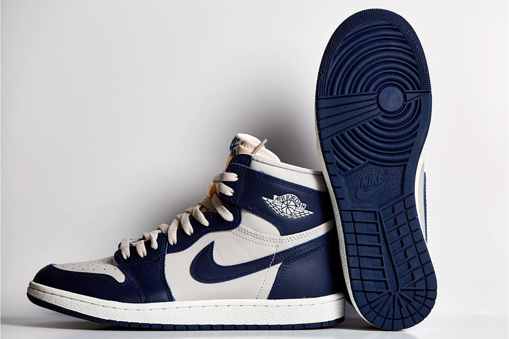 Nike Air Jordan 1 Hi’ 85 Georgetown Sneakers College Navy Summit White Outsole Details