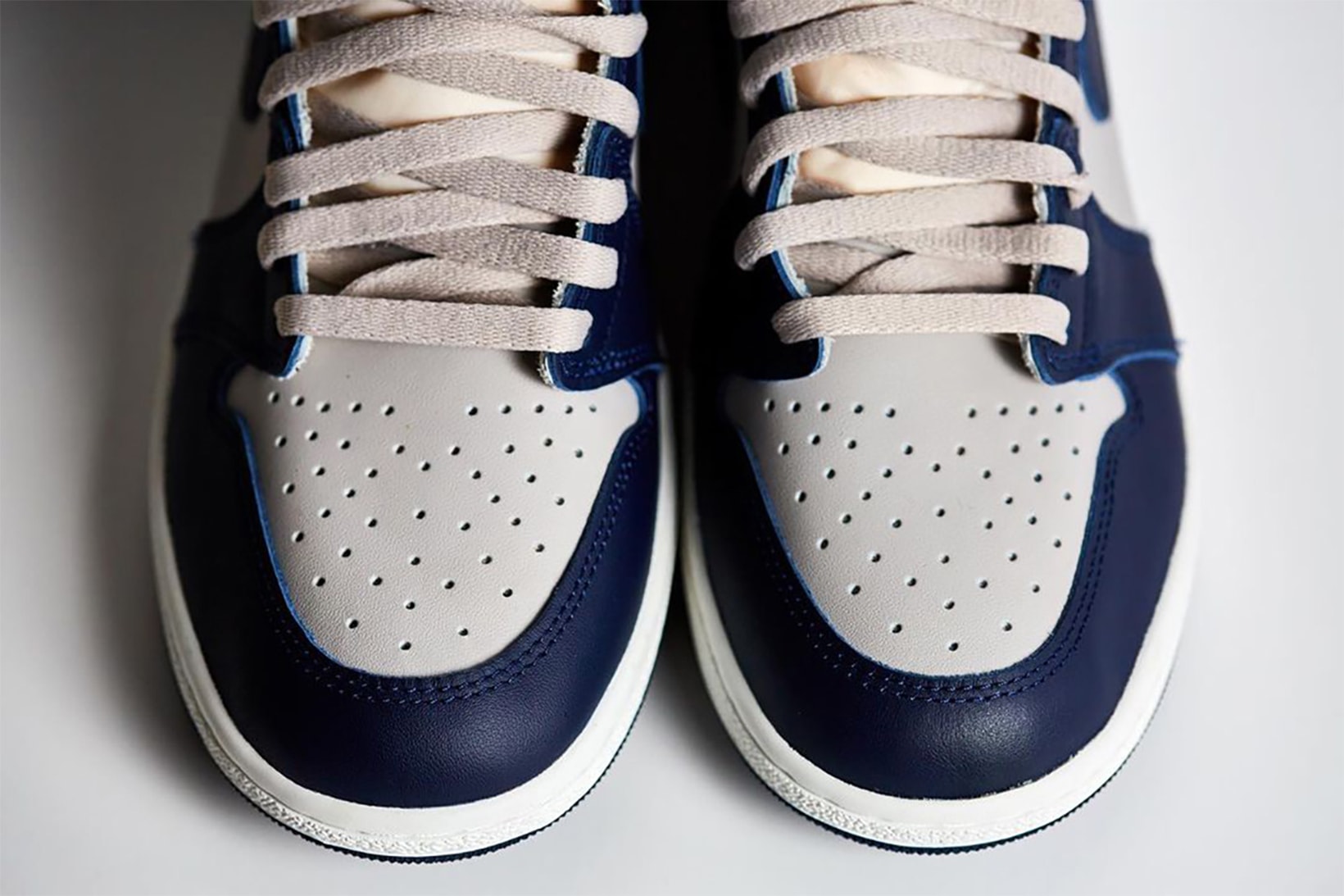 Nike Air Jordan 1 Hi’ 85 Georgetown Sneakers College Navy Summit White Toe Box Details