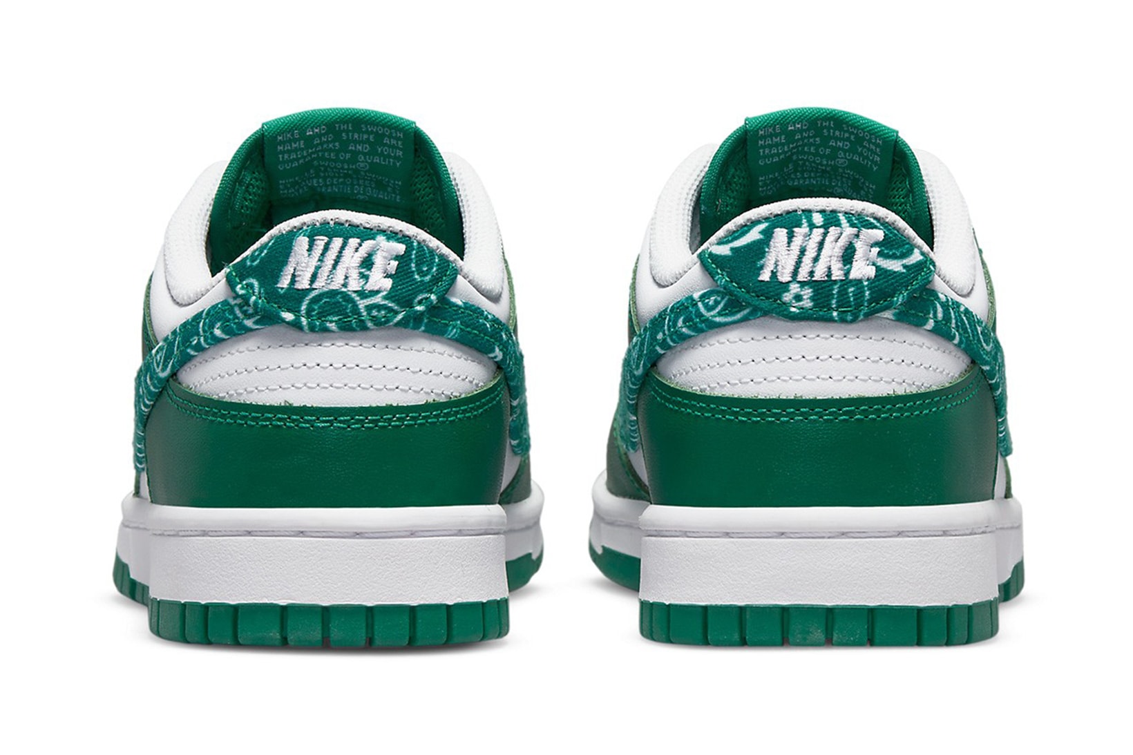 Nike Dunk Low Green Paisley Sneakers Heel