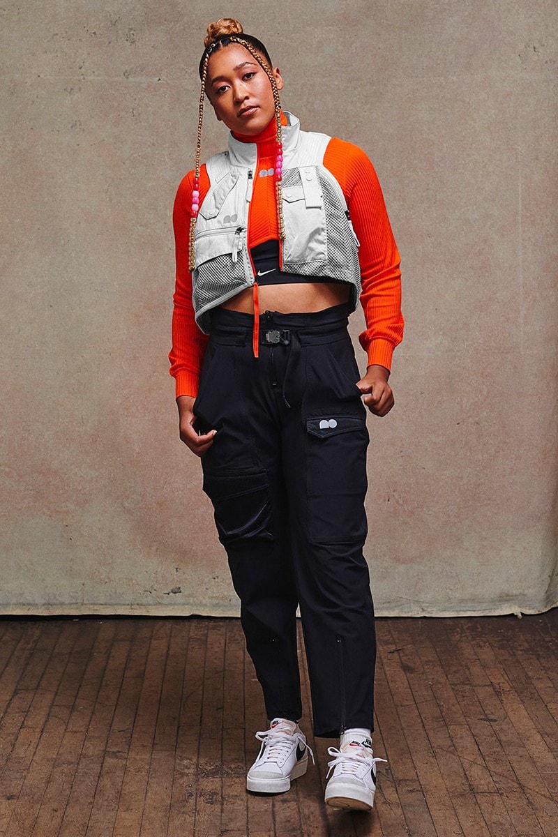 nike naomi osaka apparel collection 3 orange cropped turtleneck cropped gray vest tennis pants with buckle