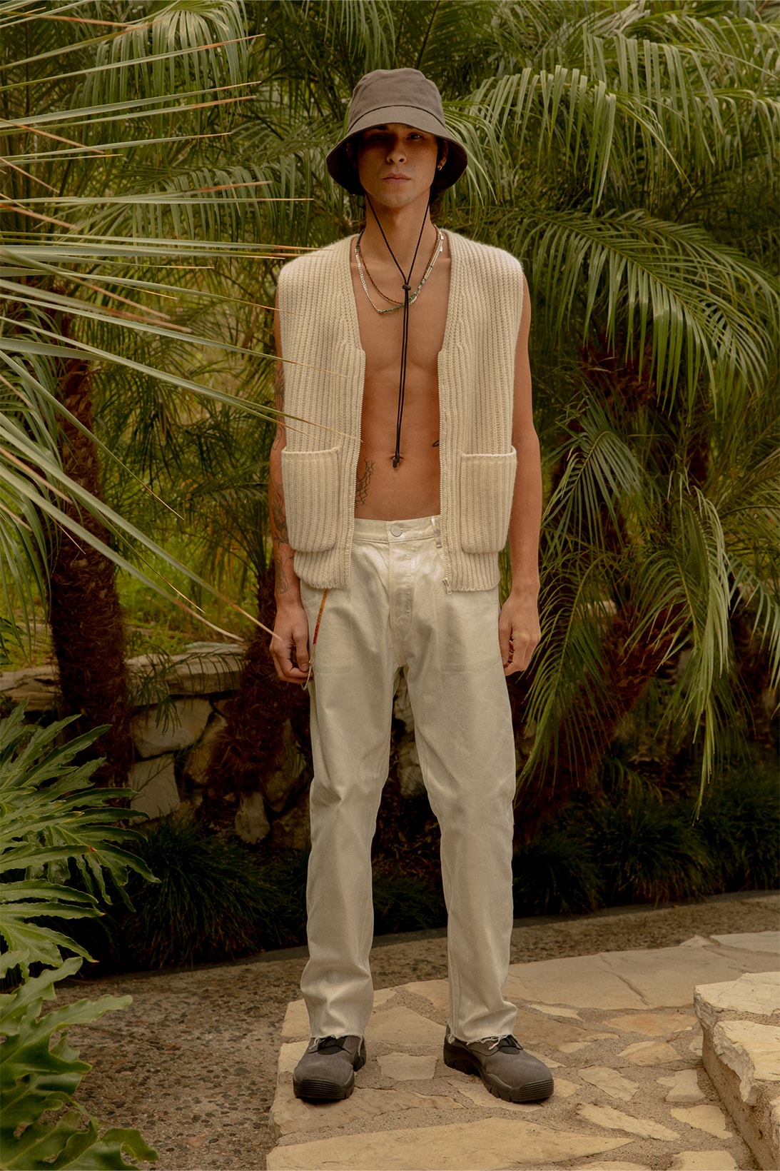John Elliott Bright On The Inside Collection Spring Summer 2022 Coat Knitted Vest Pants White