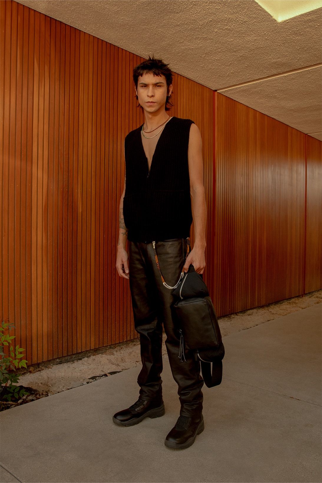 John Elliott Bright On The Inside Collection Spring Summer 2022 Vest Leather Pants Black