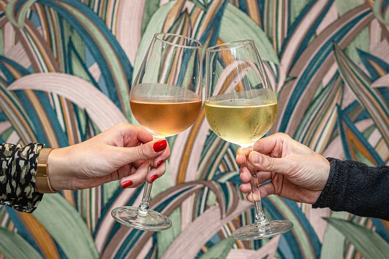 Couple toasting glasses of wine