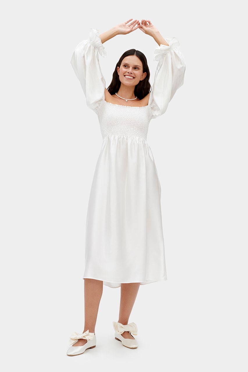 sleeper bridal collection white midi smock dress