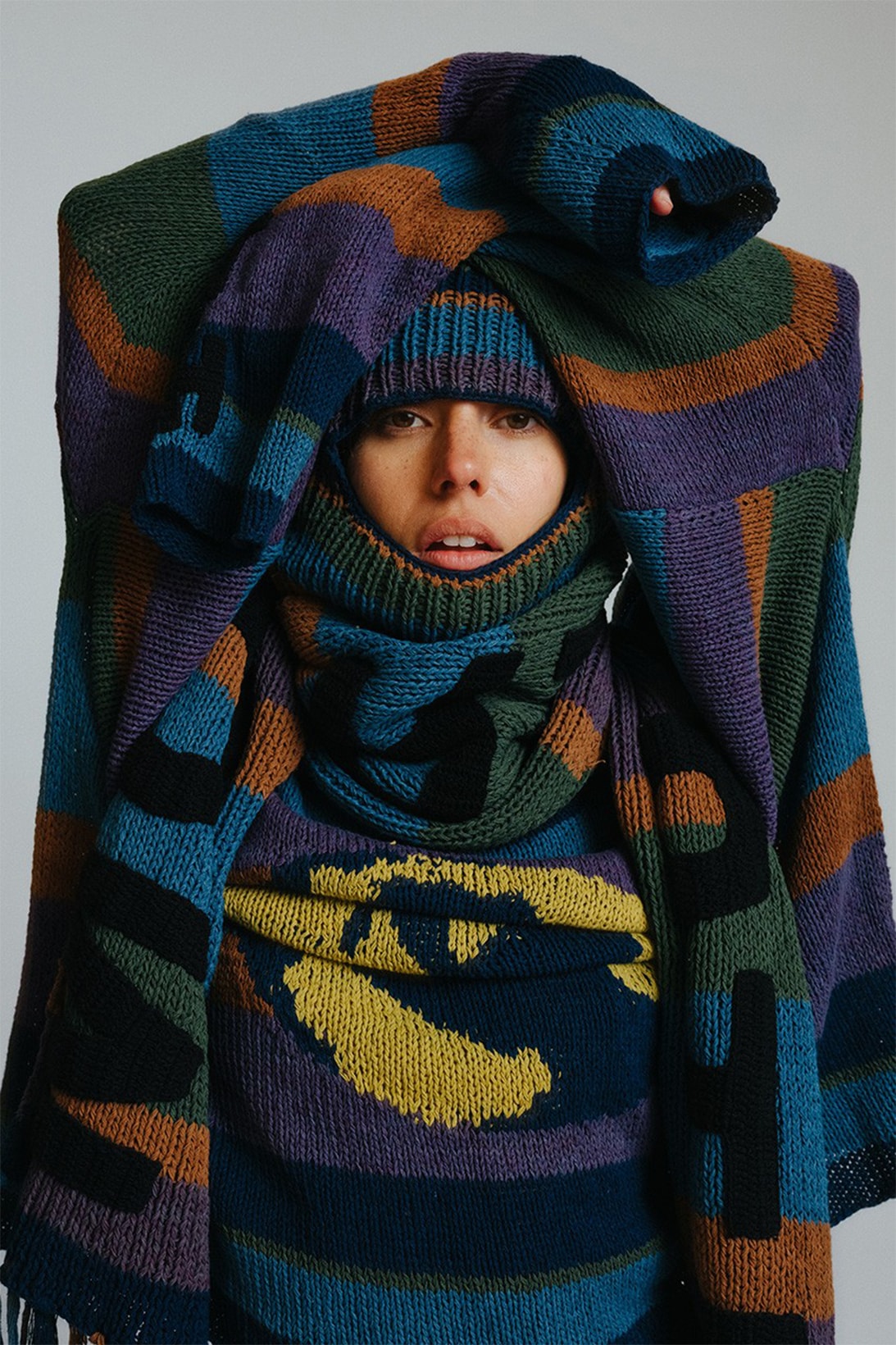 Story Mfg. Try Try Try Fall Winter Collection Lookbook Colorful Cardigan Scarf