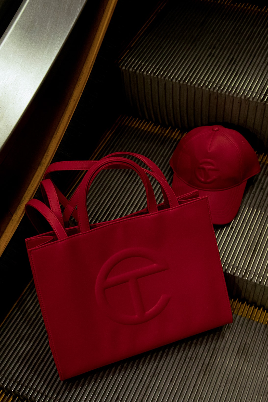 Telfar Shopping Bags HBX Drop Vegan Leather Cap Red Product Shot