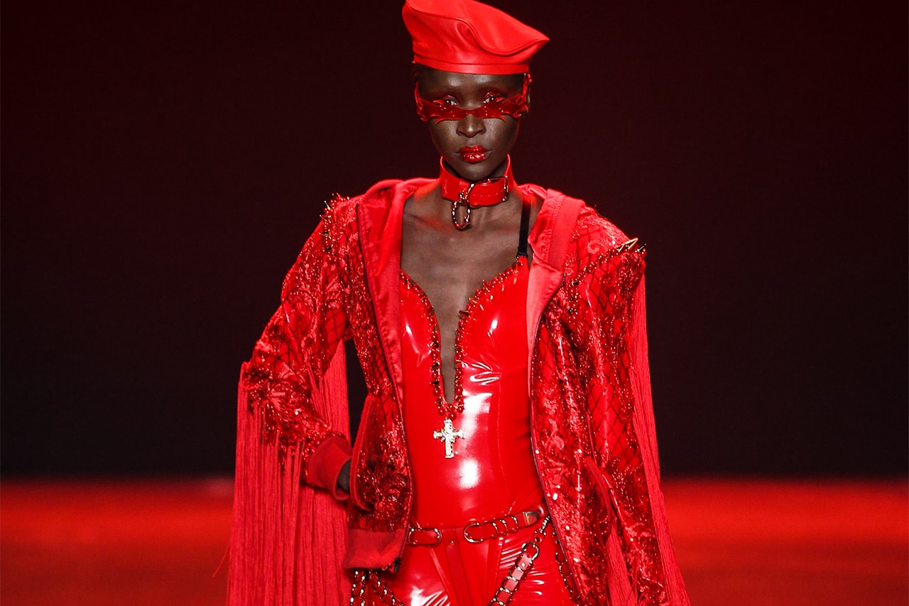 The Blonds Fall Winter NYFW New York Fashion Week 2018 Red Latex Fringed Look