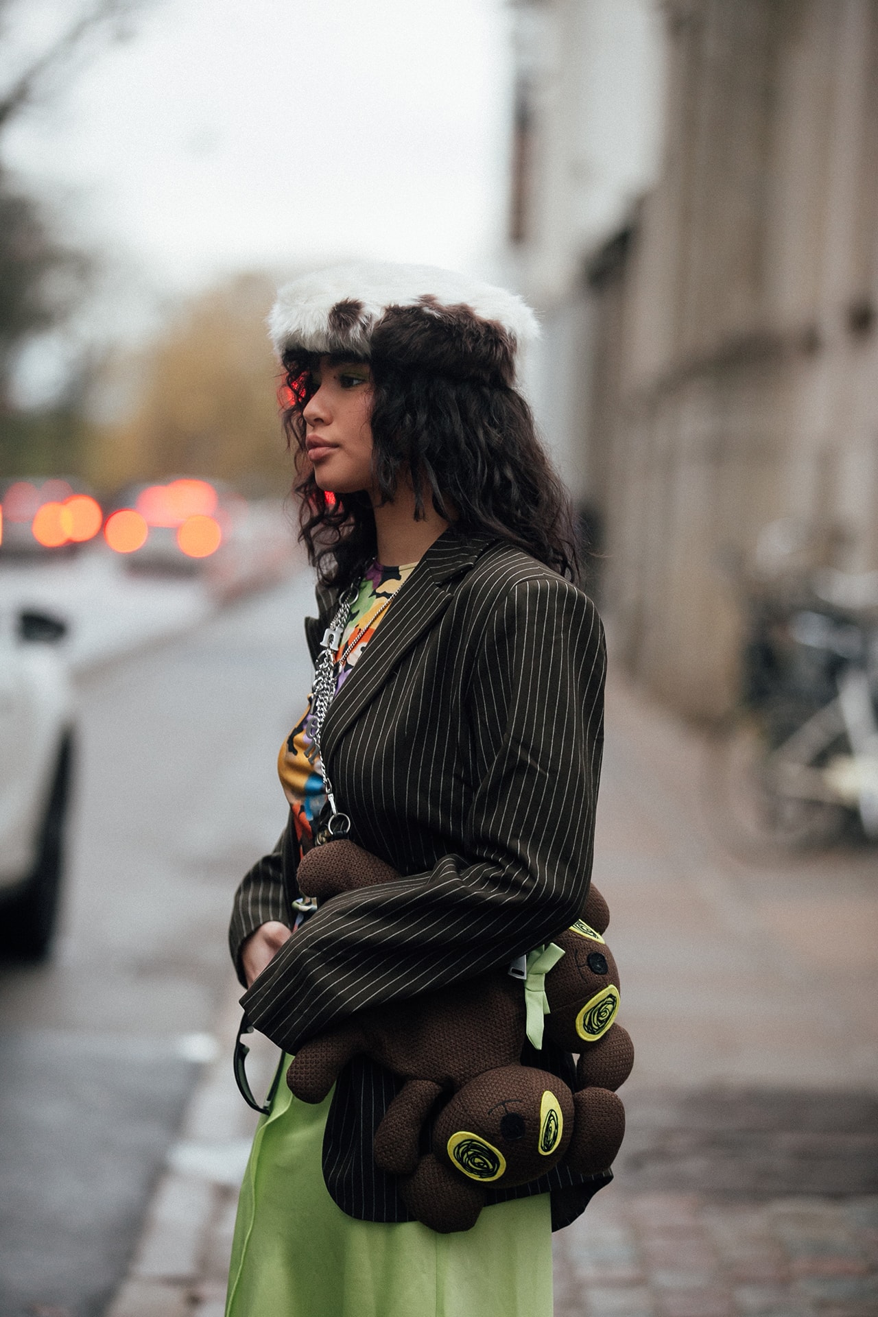 Copenhagen Fashion Week FW22 Fall Winter 2022 Street Style Influencer Furry Hat Bear Bag