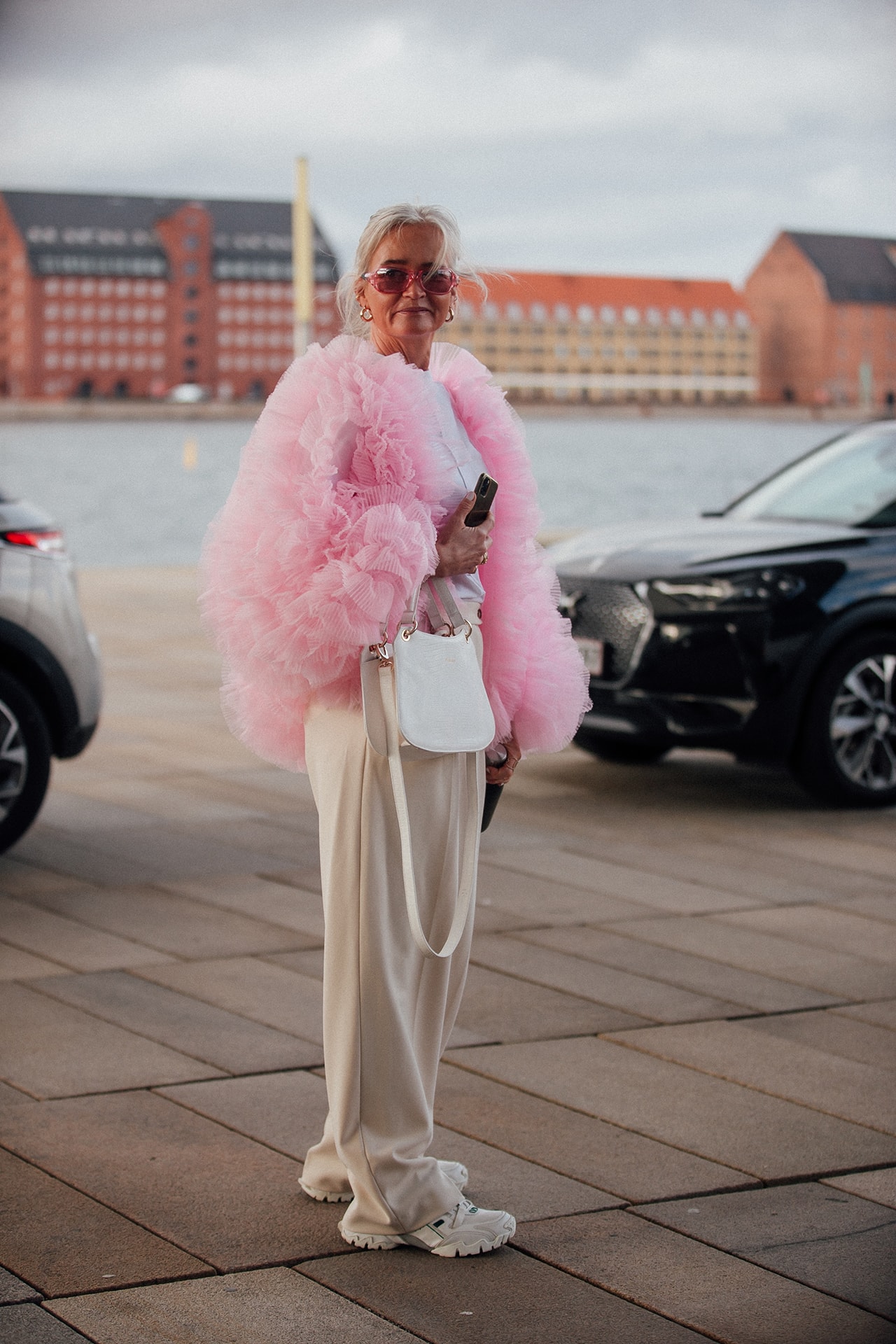 Copenhagen Fashion Week FW22 Fall Winter 2022 Street Style Influencer Pink Ruffle Jacket Sneakers