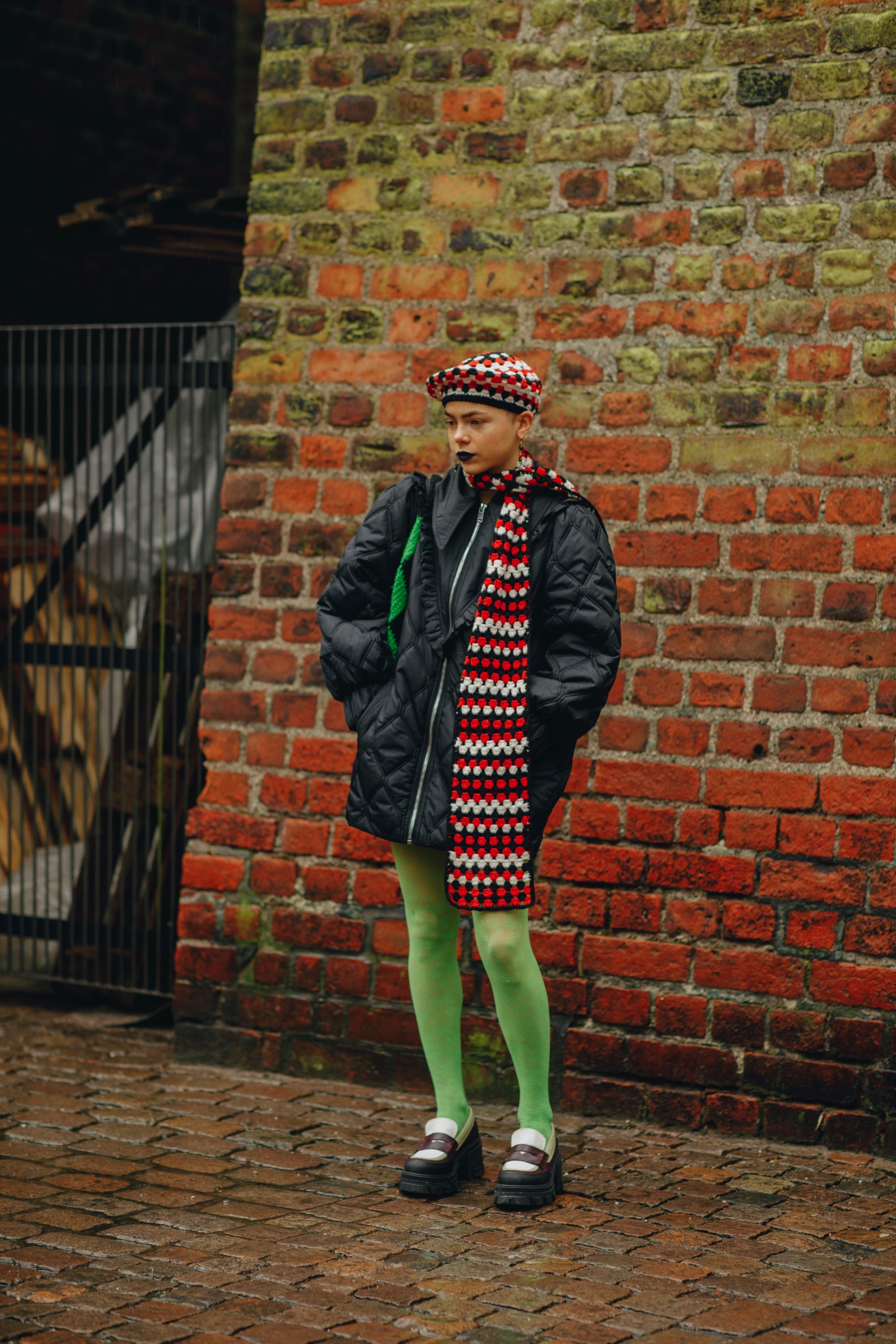 Copenhagen Fashion Week FW22 Fall Winter 2022 Street Style Influencer Loafers Green Tights