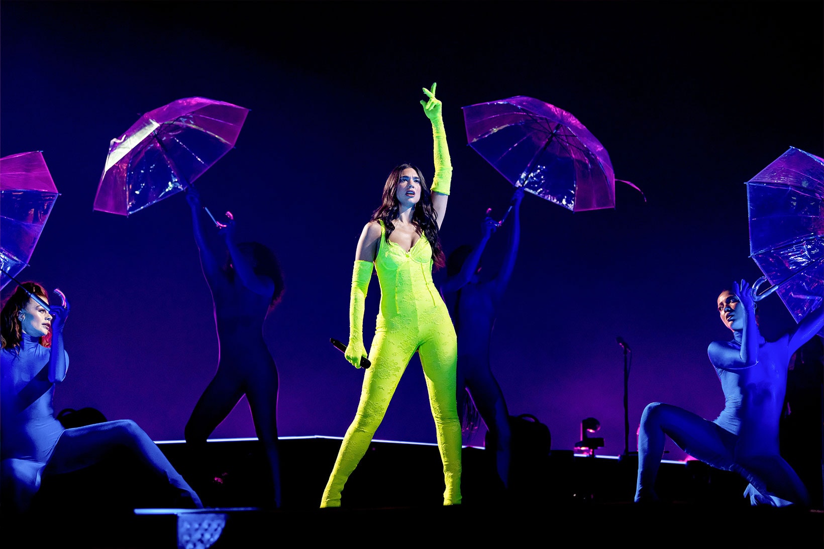 Dua Lipa Balenciaga Neon Yellow Suit Future Nostalgia Tour Miami Performance Concert