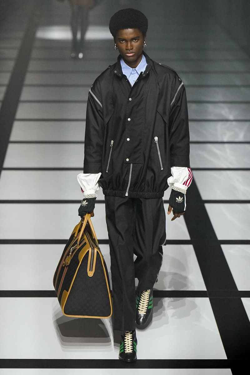 gucci adidas fall/winter 2022 ready to wear collection pantsuits dresses sneakers hats balaclavs