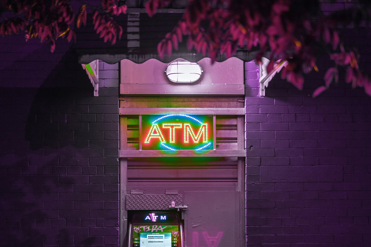 Neon light ATM machine