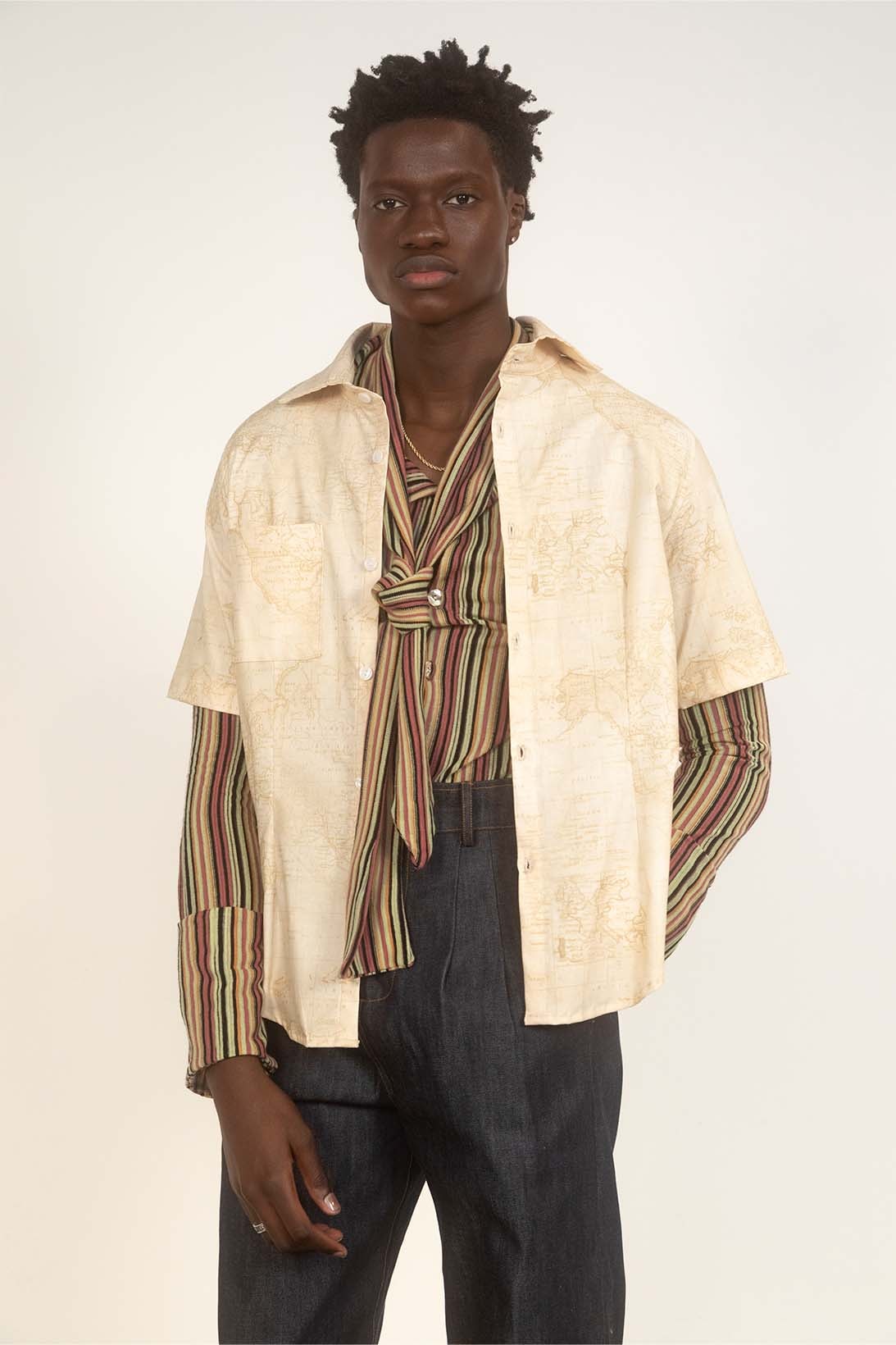 House of AAMA FW22 Bloodroot Into The Archives Collection Lookbooks African Folklore Shirts Beige Striped