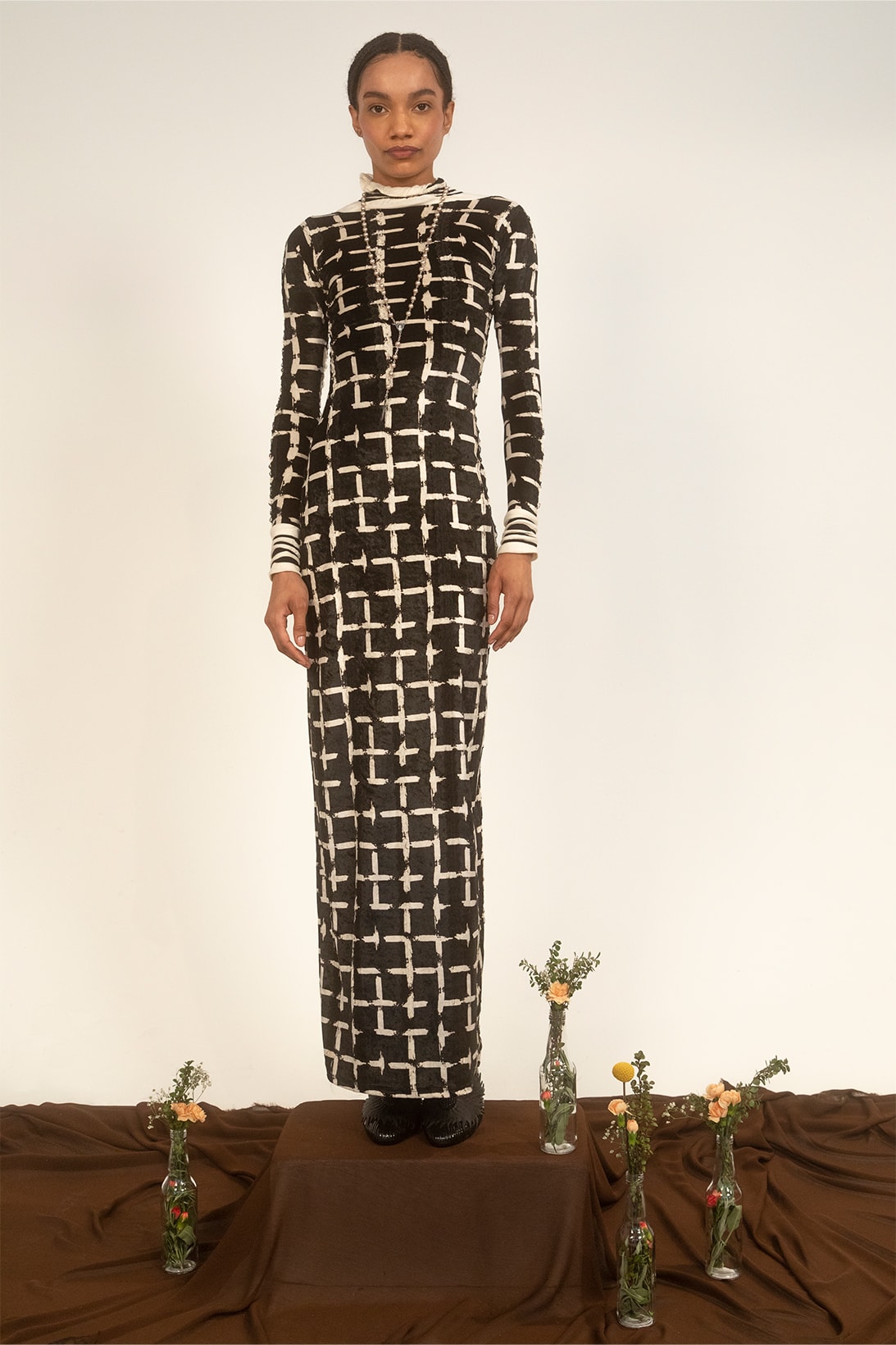 House of AAMA FW22 Bloodroot Into The Archives Collection Lookbooks African Folklore Checkered Dress Black White