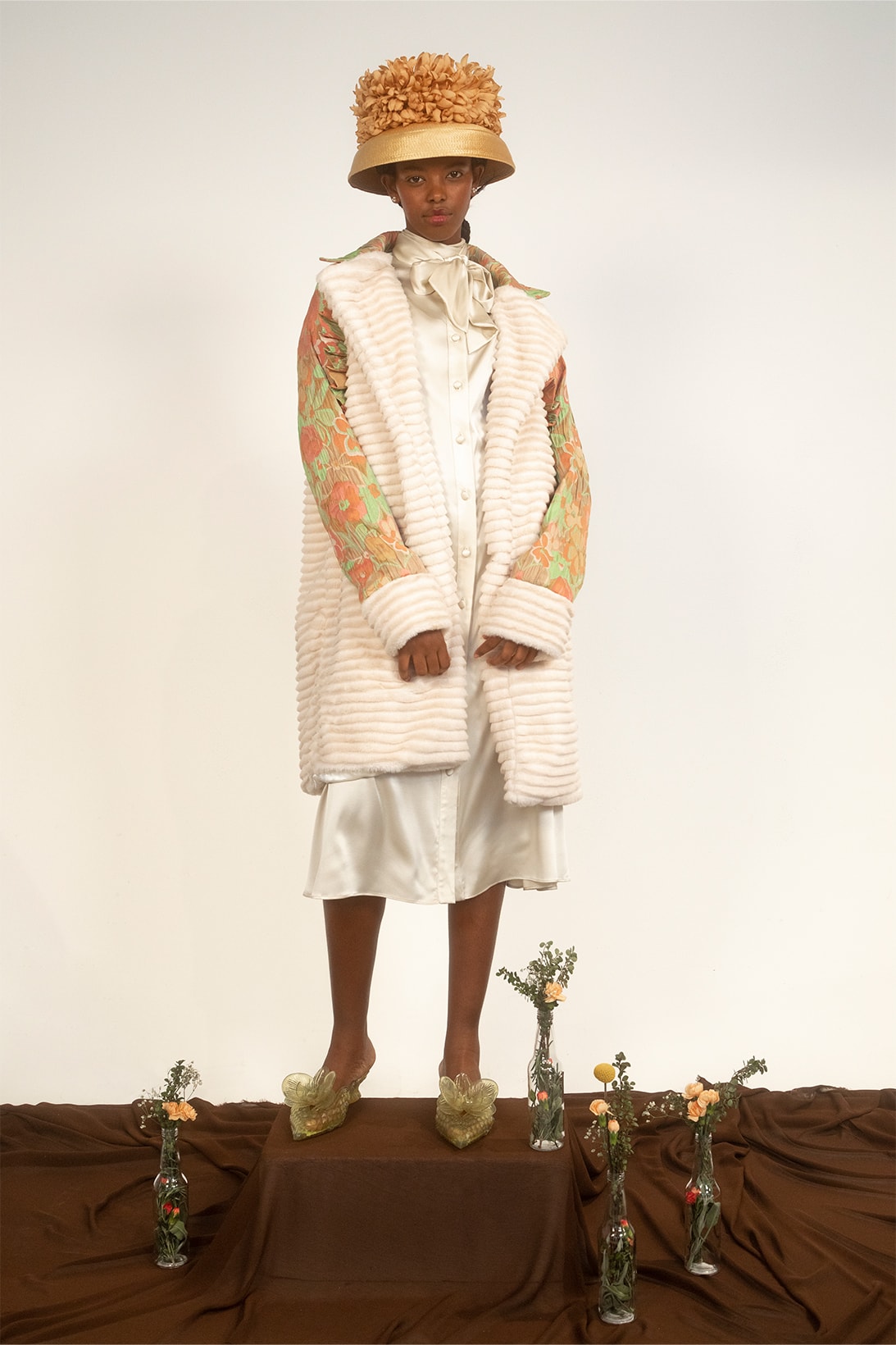 House of AAMA FW22 Bloodroot Into The Archives Collection Lookbooks African Folklore Jacket Dress Hat White Green Floral