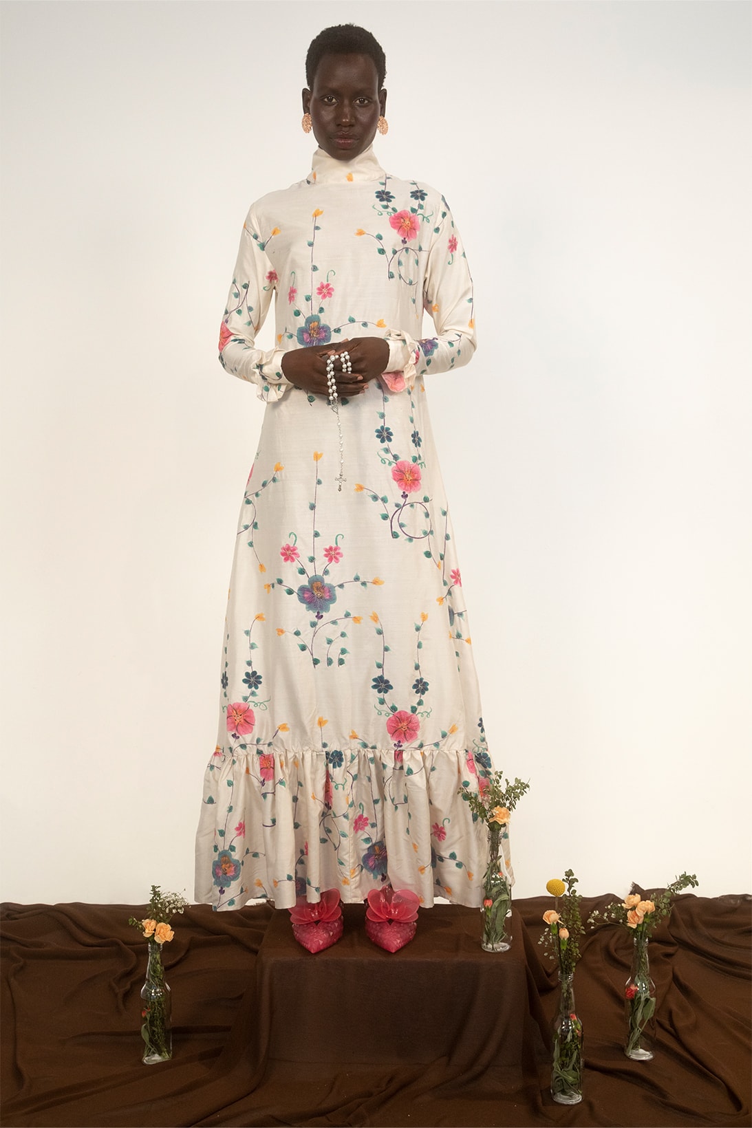 House of AAMA FW22 Bloodroot Into The Archives Collection Lookbooks African Folklore Floral Dress White
