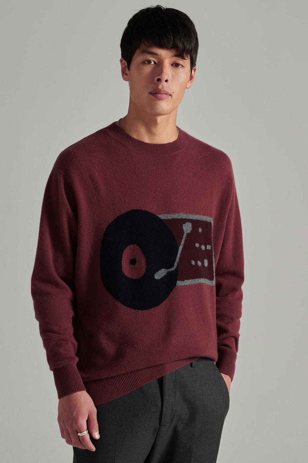 leret leret burgundy record player cashmere sweater