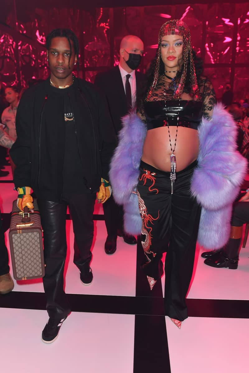 rihanna asap rocky gucci fashion show milan fashion week front row style baby bump parents-to-be