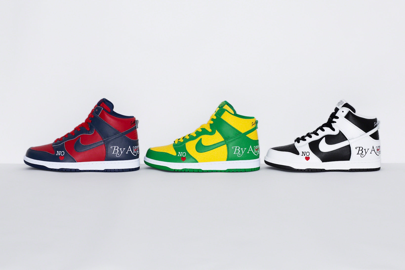 Supreme Nike Dunk High Sneakers Collaboration Green Yellow Red Navy Blue White Black