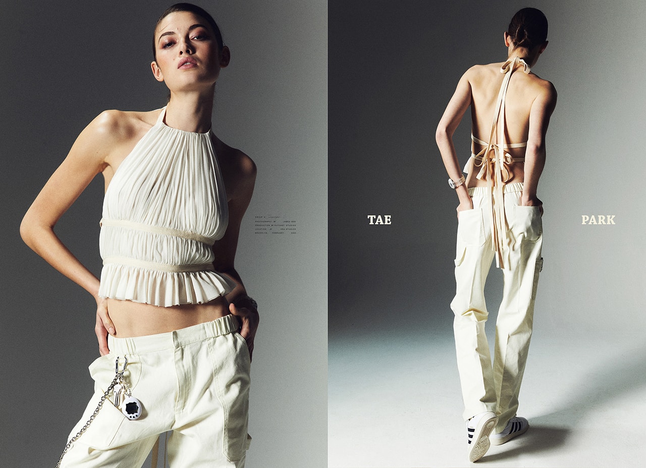 Tae Park New York City Brooklyn Fashion Womenswear Brand Drop V Campaign Lookbook white Chiffon Wrap Top