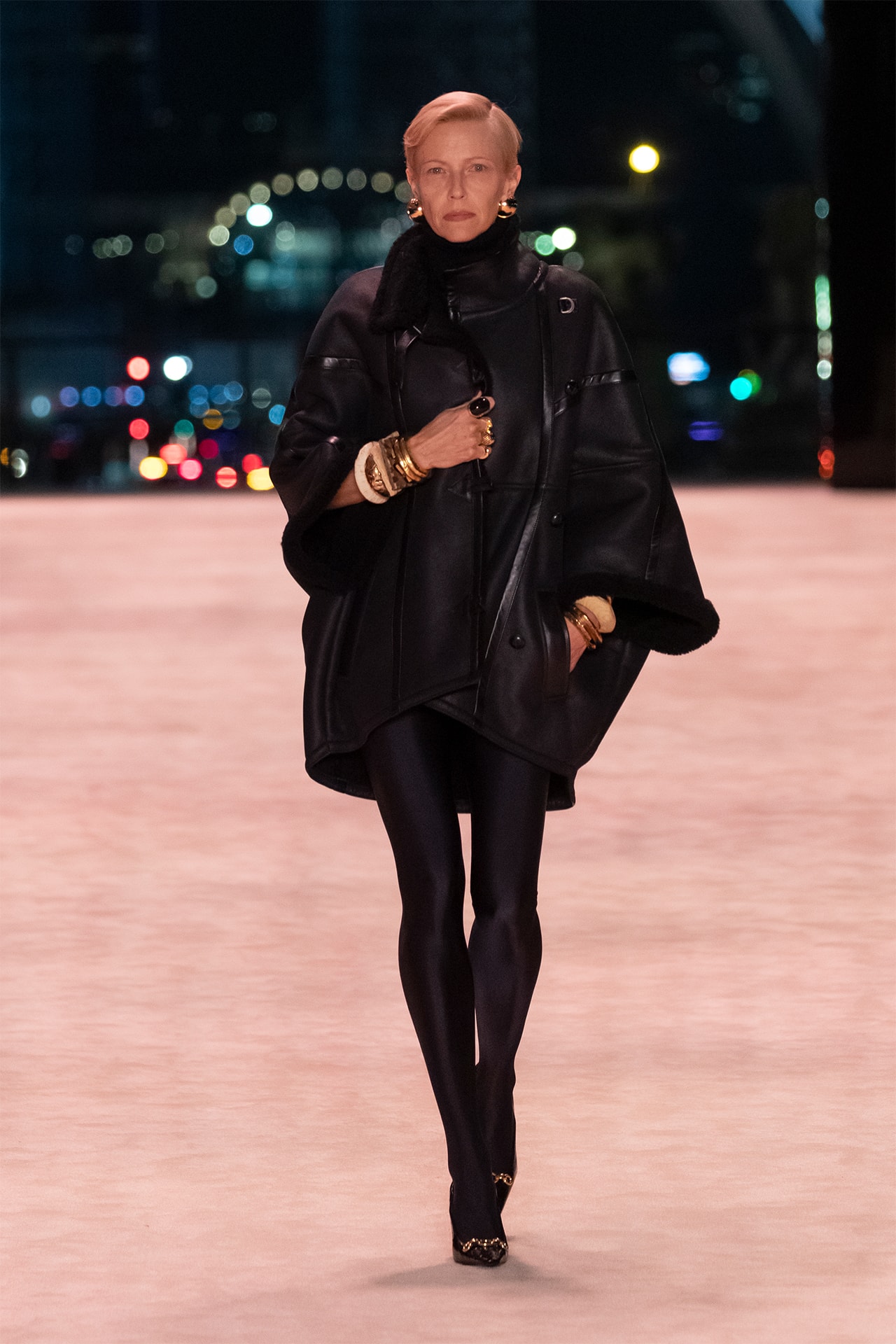 Yves Saint Laurent Black Leather Coat and Bangles