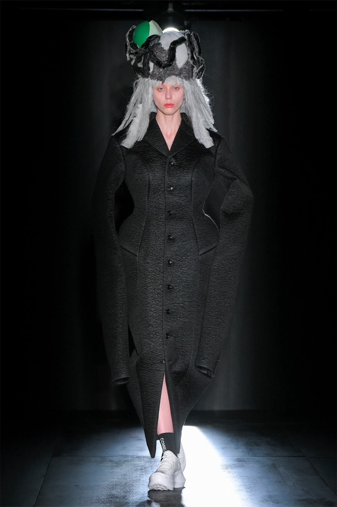 comme des garcons fall winter collection salomon pulsar platform tokyo runway show oversized coat black