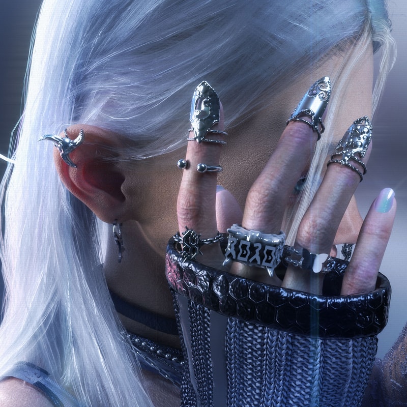 Cyb3rW3nch Jewelry Sci-Fi Brand Psychic Armor Collection Ear Cuffs Fingertip Rings Release 
