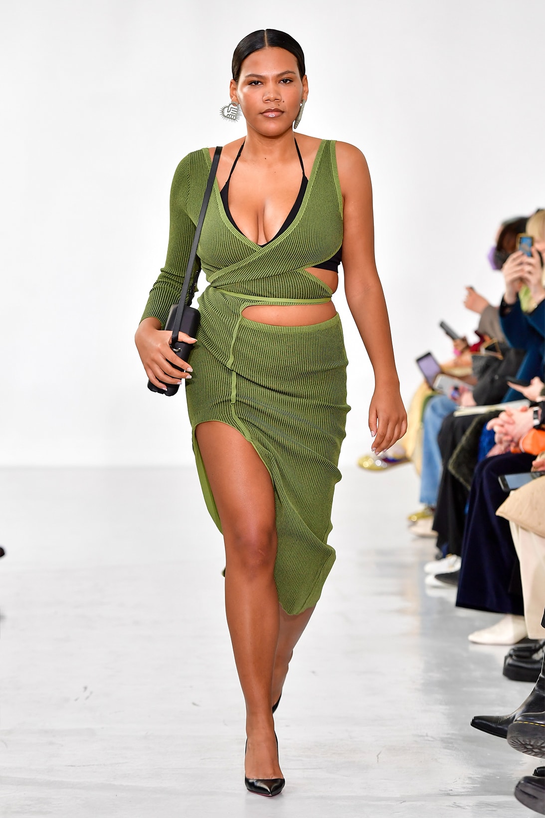 Ester Manas Fall Winter Collection Size Inclusivity Cut-Outs Fashion Week Runway Show Photos Striped Dress Green