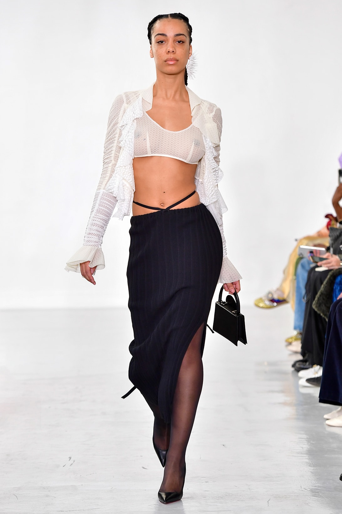 Ester Manas Fall Winter Collection Size Inclusivity Cut-Outs Fashion Week Runway Show Photos Flared Top Skirt White Black