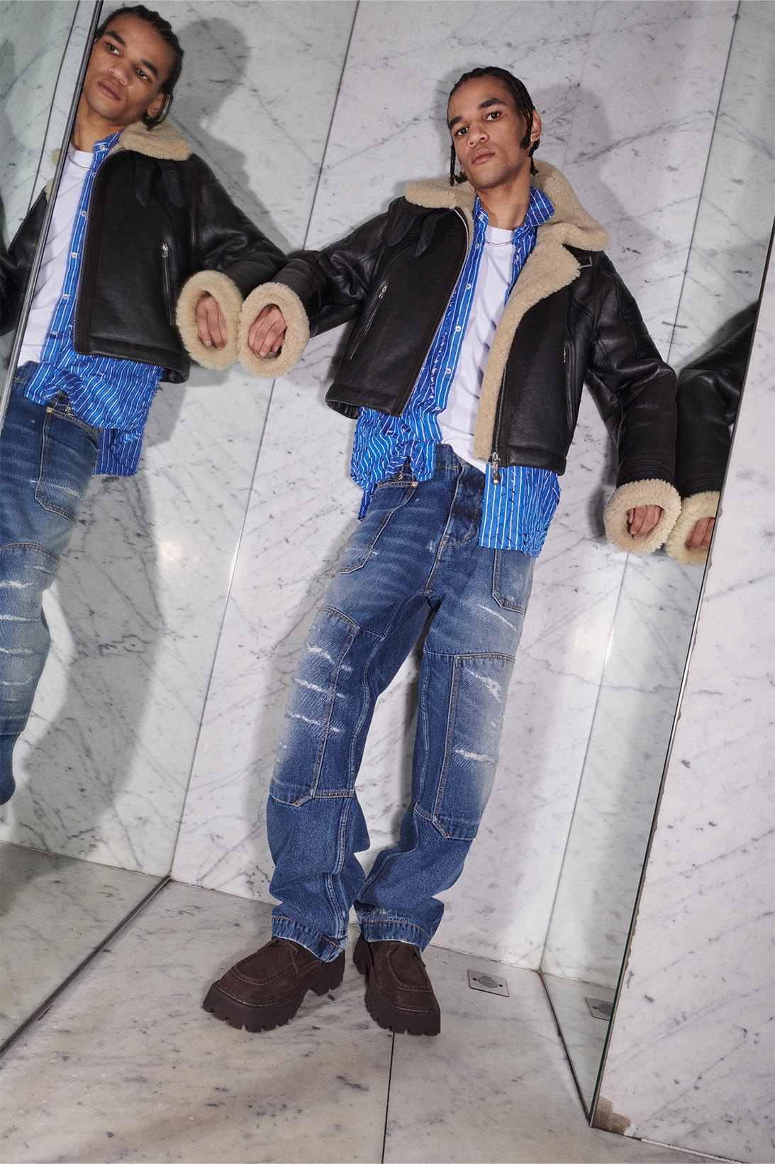 eytys fall collection blu rider jeans boots lookbook images leather shearling jacket