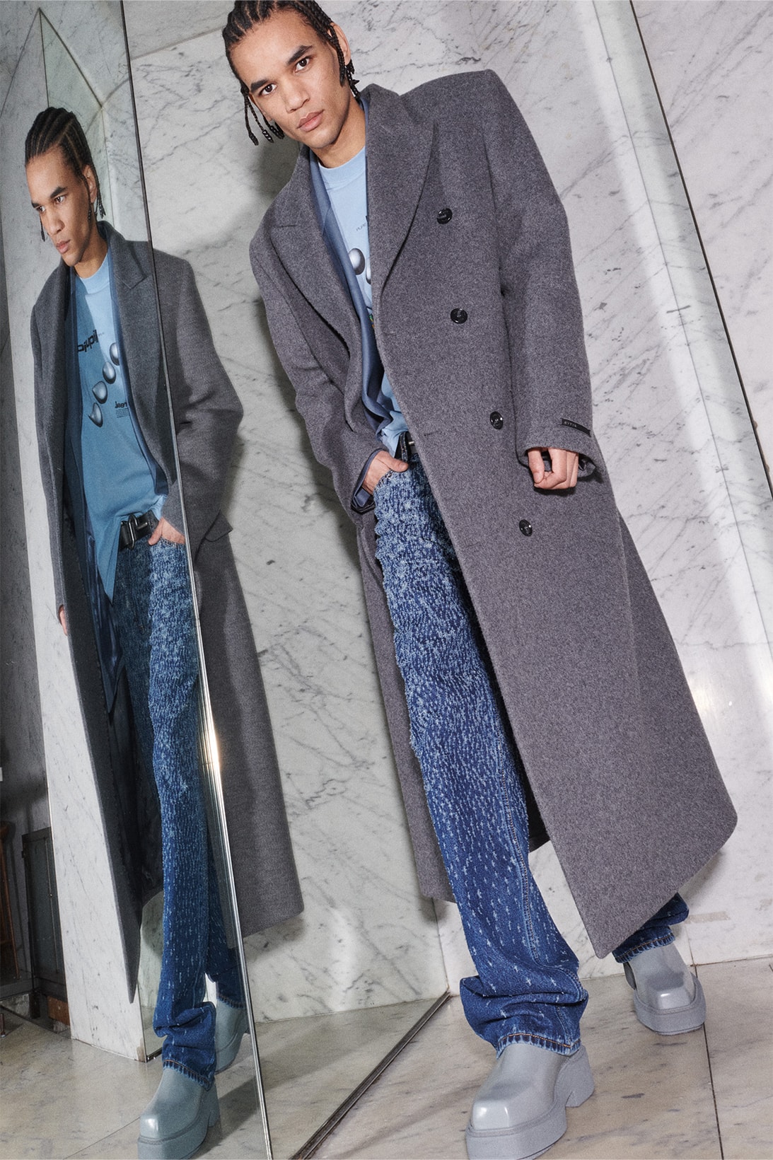 eytys fall collection blu rider jeans boots lookbook images gray coat