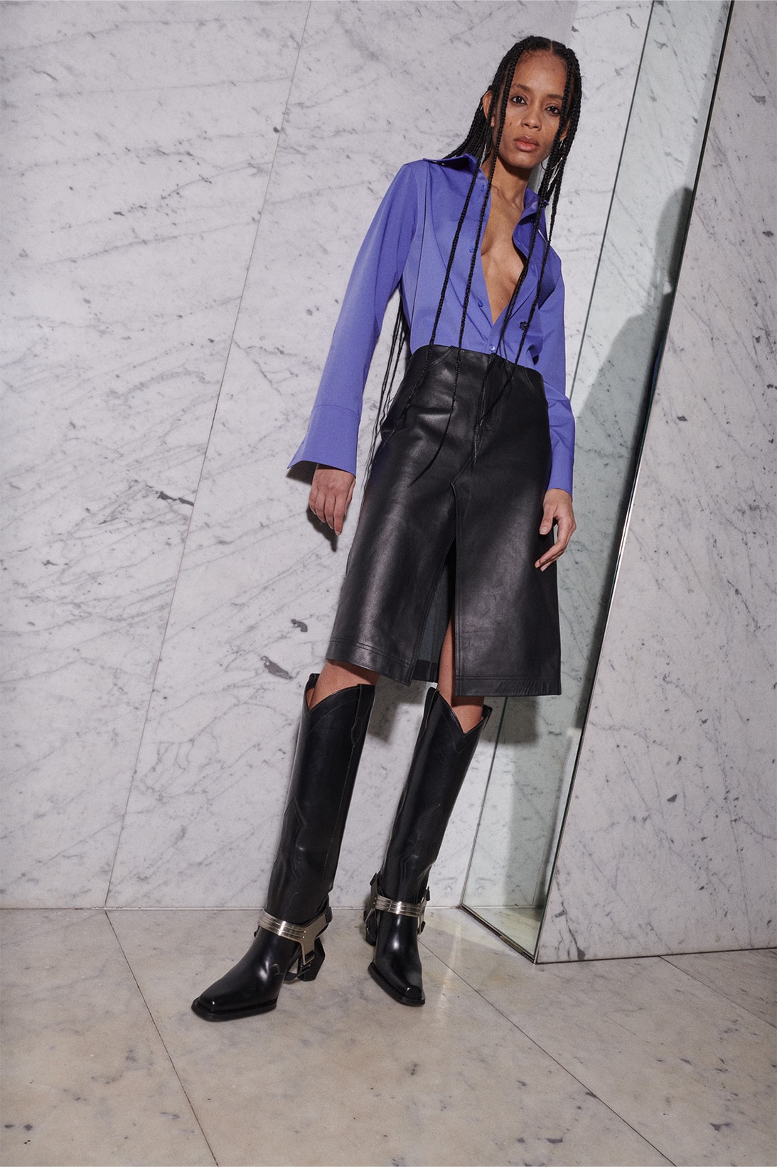eytys fall collection blu rider jeans boots lookbook images shirt leather dress purple black