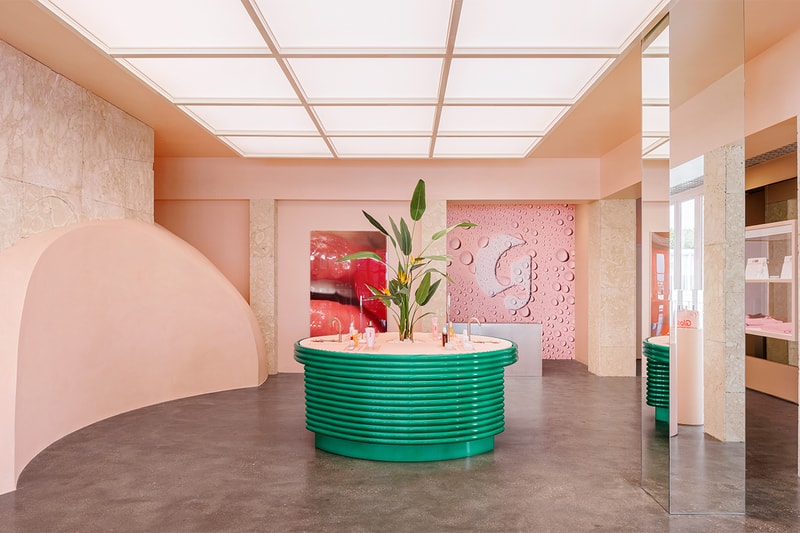 Glossier Miami Wet Bar and marble