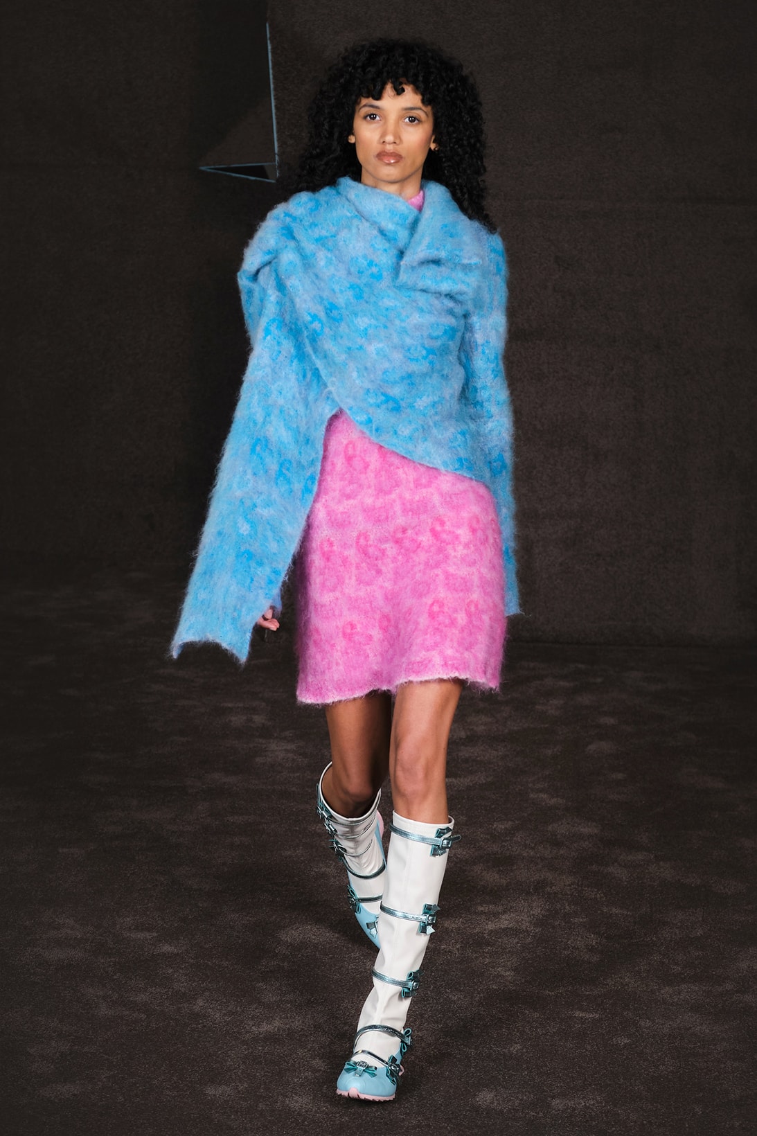 Kiko Kostadinov Fall Winter Collection Paris Fashion Week Runway Show Photos Furry Knitwear Blue Pink
