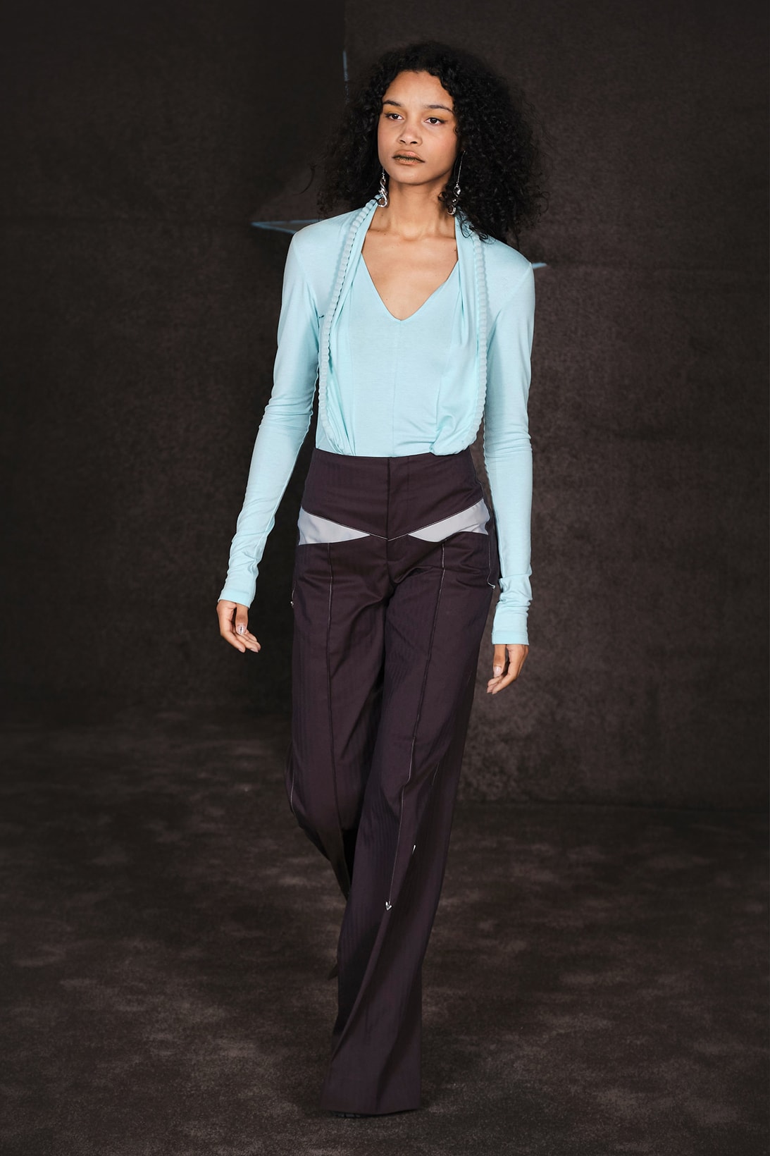 Kiko Kostadinov Fall Winter Collection Paris Fashion Week Runway Show Photos Top Trousers Sky Blue Black