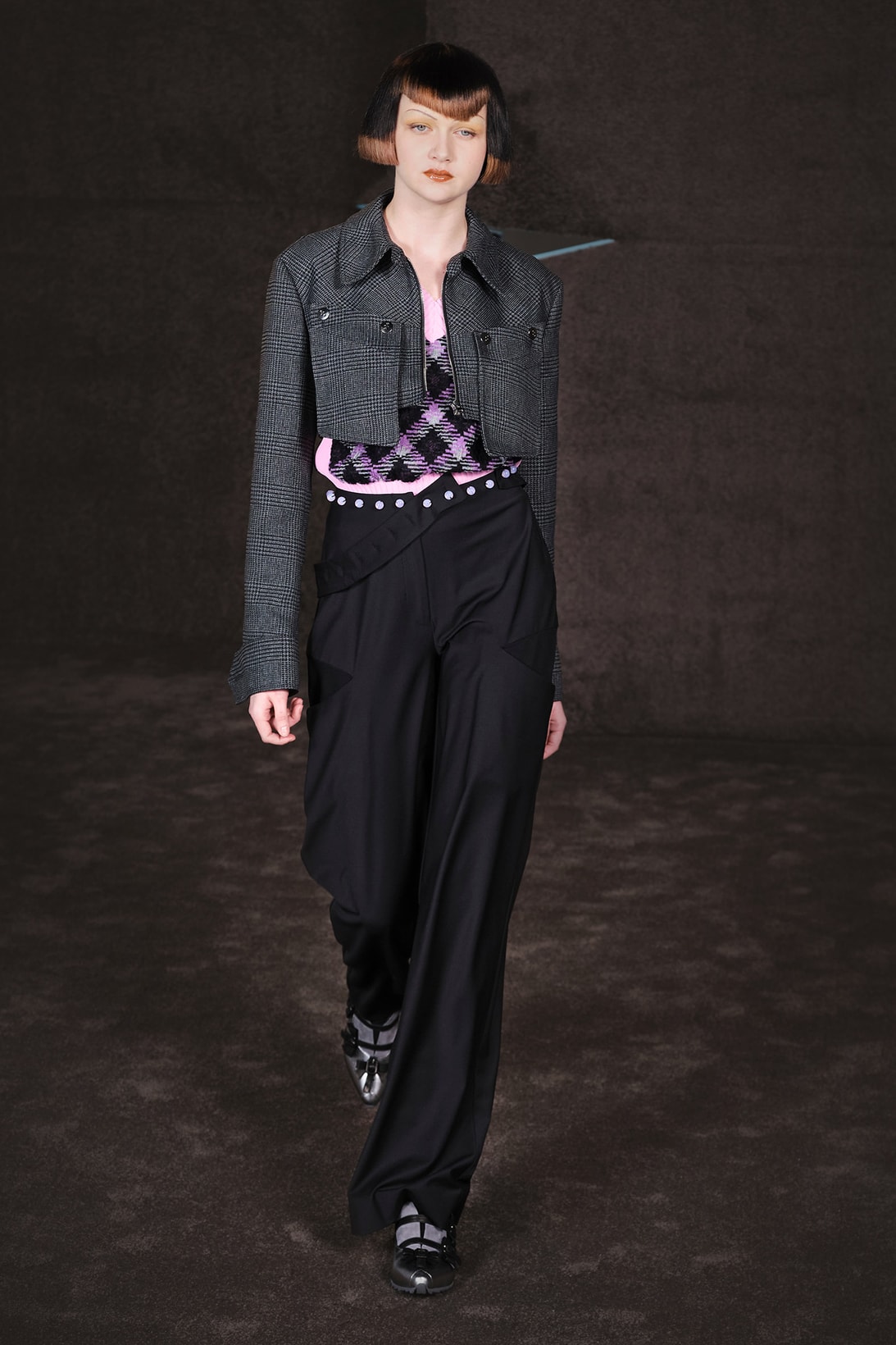 Kiko Kostadinov Fall Winter Collection Paris Fashion Week Runway Show Photos Jacket Trousers Gray Black