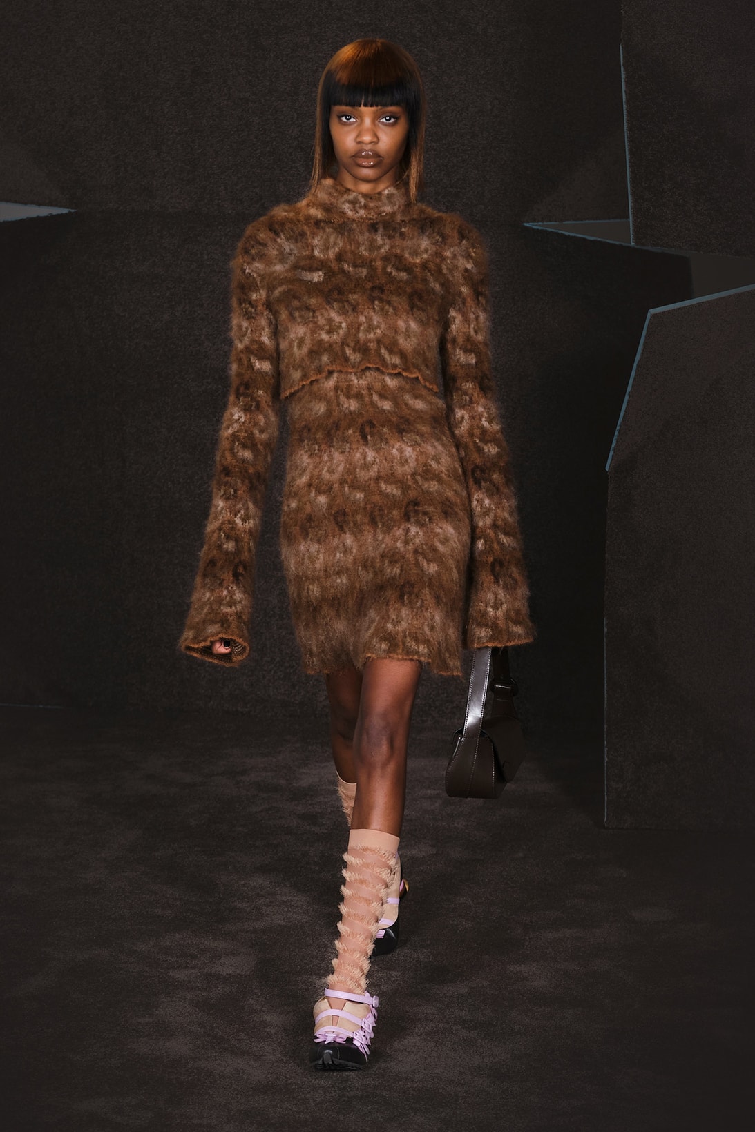 Kiko Kostadinov Fall Winter Collection Paris Fashion Week Runway Show Photos Furry Dress Brown