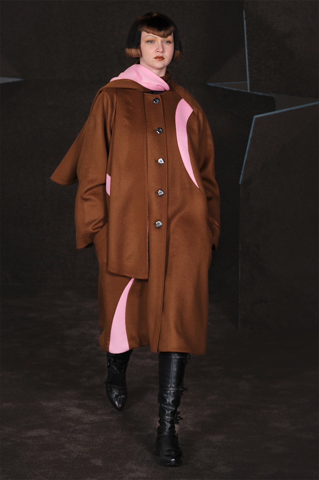 Kiko Kostadinov Fall Winter Collection Paris Fashion Week Runway Show Photos Coat Brown Pink