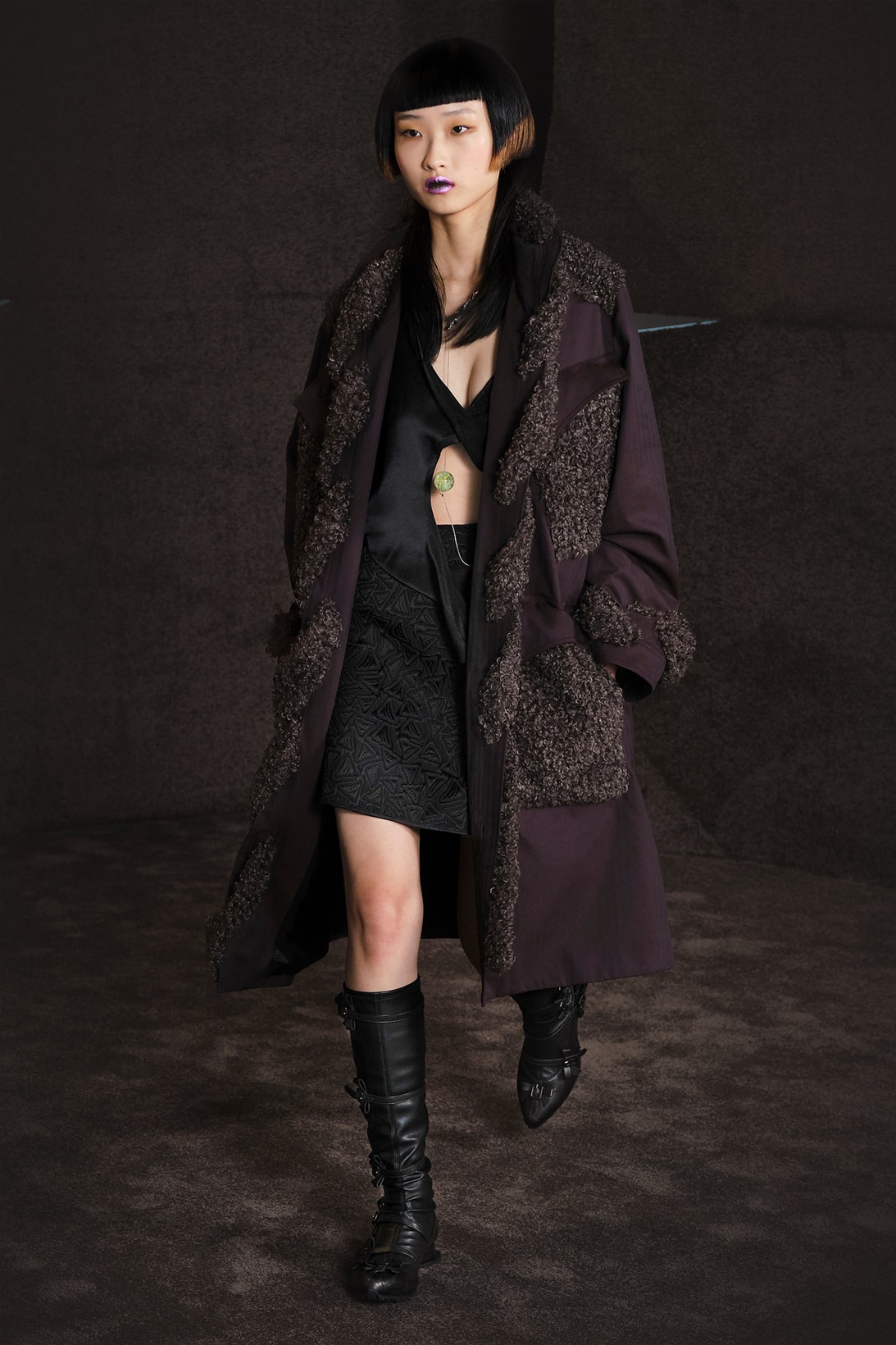 Kiko Kostadinov Fall Winter Collection Paris Fashion Week Runway Show Photos Coat Dress Purple Black