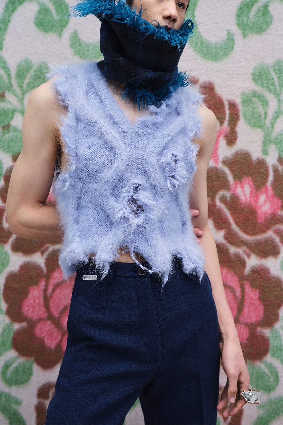 pronounce fall winter collection sweaters accessories lookbook photos faux fur vest blue