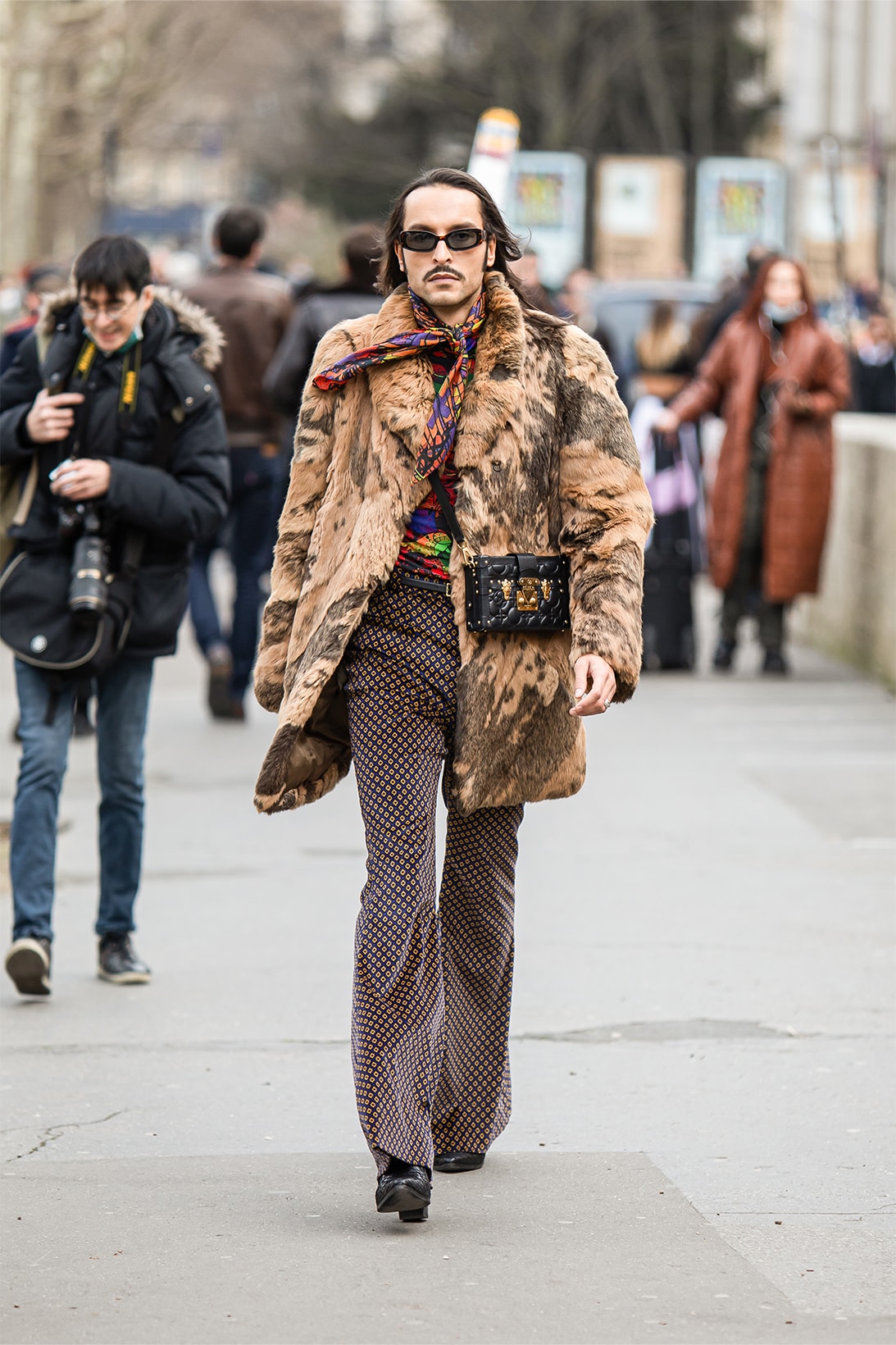 paris fashion week street style fall winter louis vuitton chanel fur jacket trousers