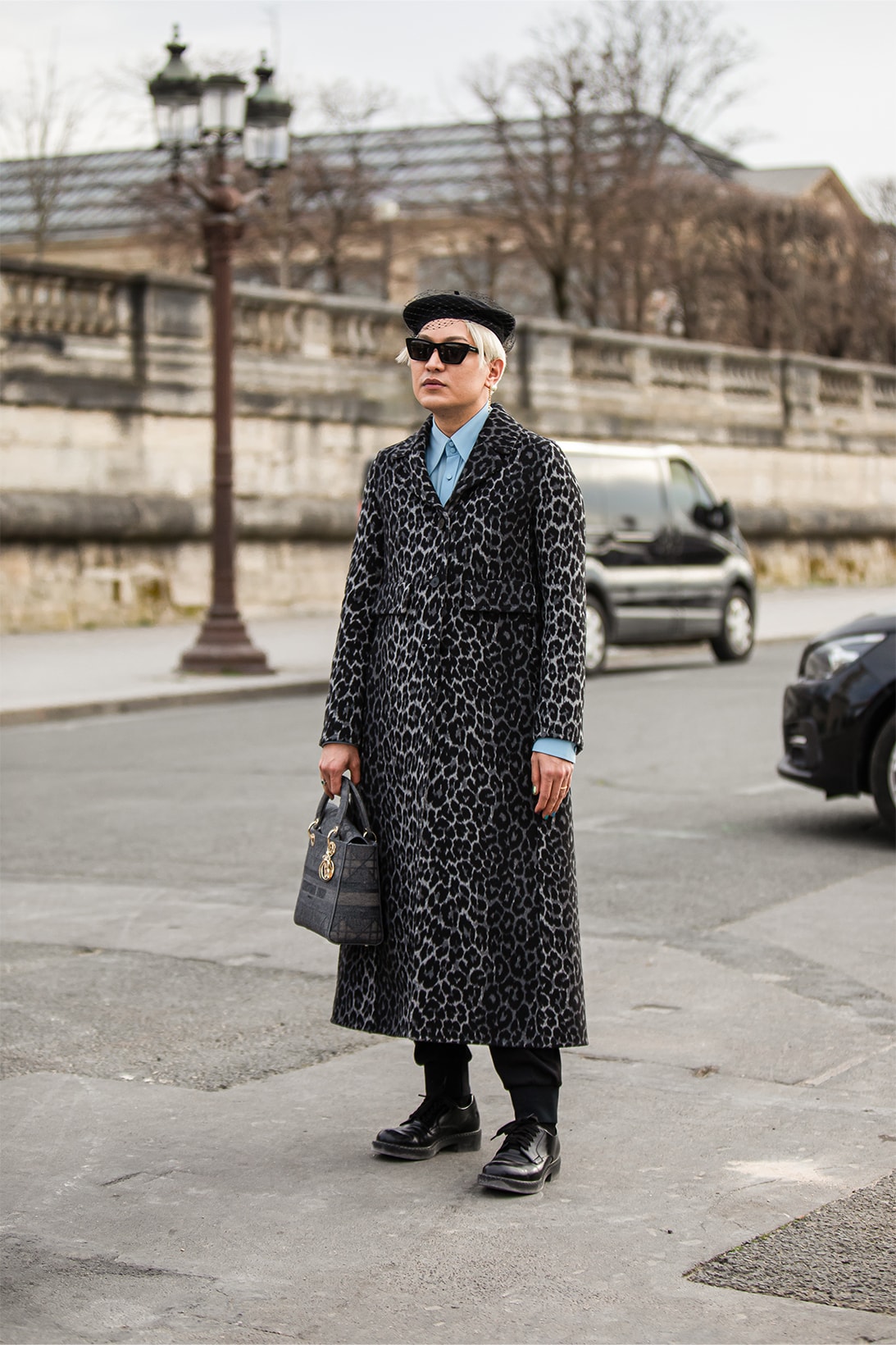 paris fashion week street style fall winter louis vuitton chanel coats beret black leopard print